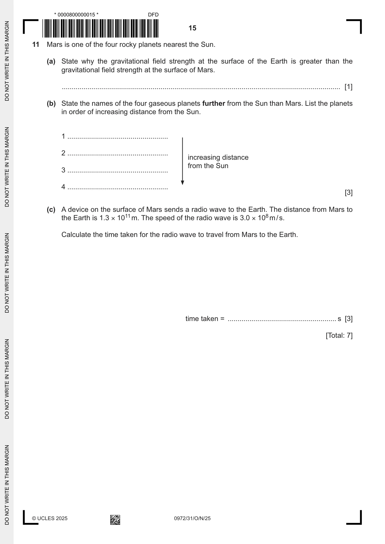 Cambridge IGCSE Physics (9-1) 0972 2025 Oct/Nov Paper 3 · Variant 1 question paper, page 15 of 16