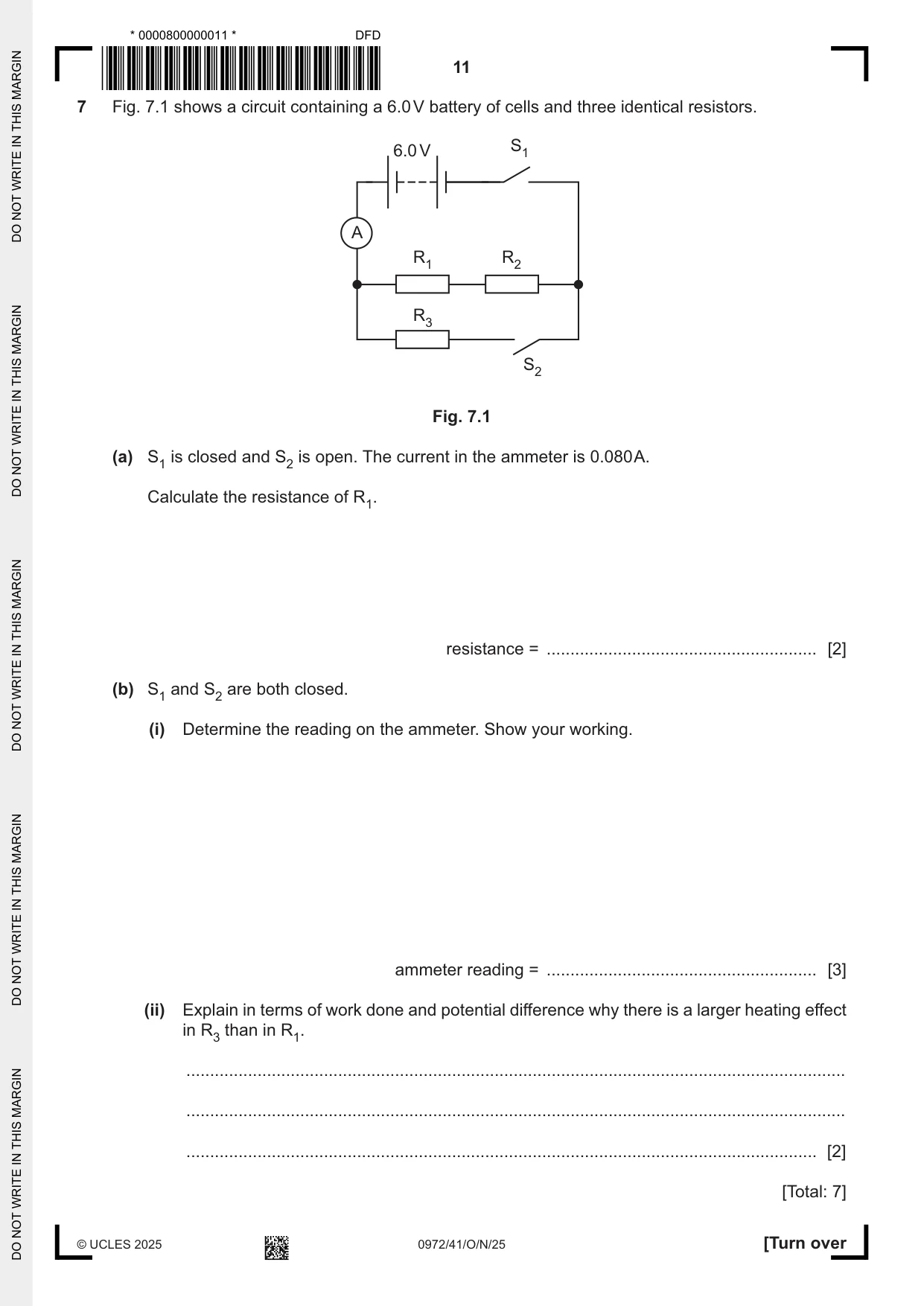 Cambridge IGCSE Physics (9-1) 0972 2025 Oct/Nov Paper 4 · Variant 1 question paper, page 11 of 16