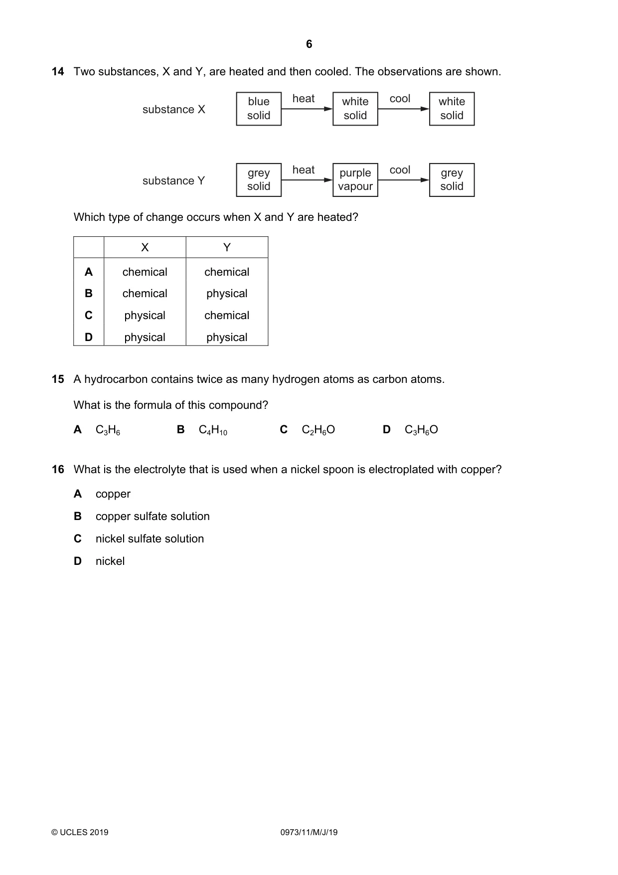 Cambridge IGCSE Sciences - Co-ordinated (9-1) 0973 2019 May/June Paper 1 · Variant 1 question paper, page 6 of 20