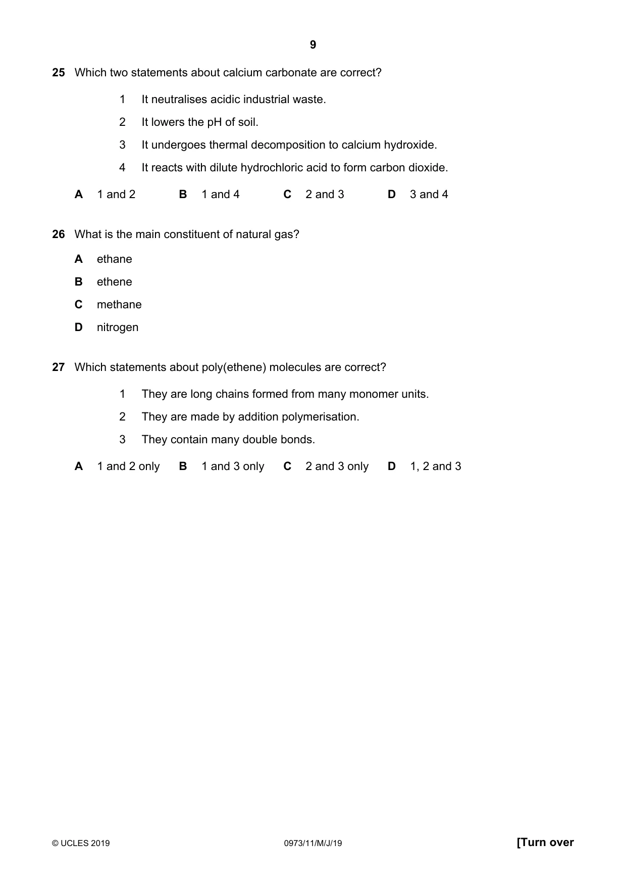 Cambridge IGCSE Sciences - Co-ordinated (9-1) 0973 2019 May/June Paper 1 · Variant 1 question paper, page 9 of 20