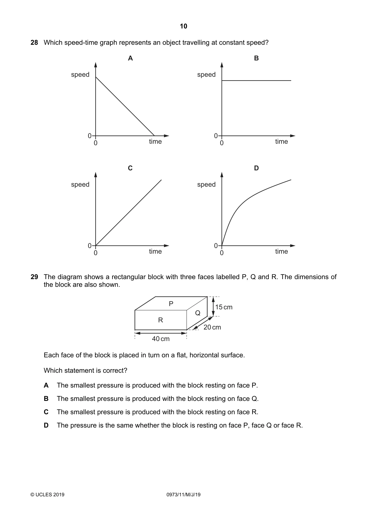 Cambridge IGCSE Sciences - Co-ordinated (9-1) 0973 2019 May/June Paper 1 · Variant 1 question paper, page 10 of 20