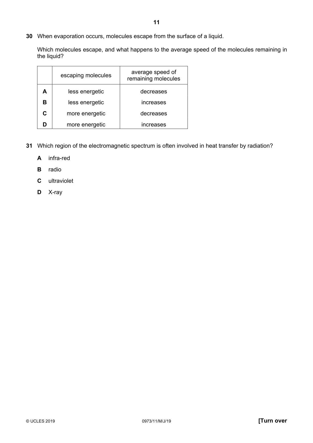 Cambridge IGCSE Sciences - Co-ordinated (9-1) 0973 2019 May/June Paper 1 · Variant 1 question paper, page 11 of 20