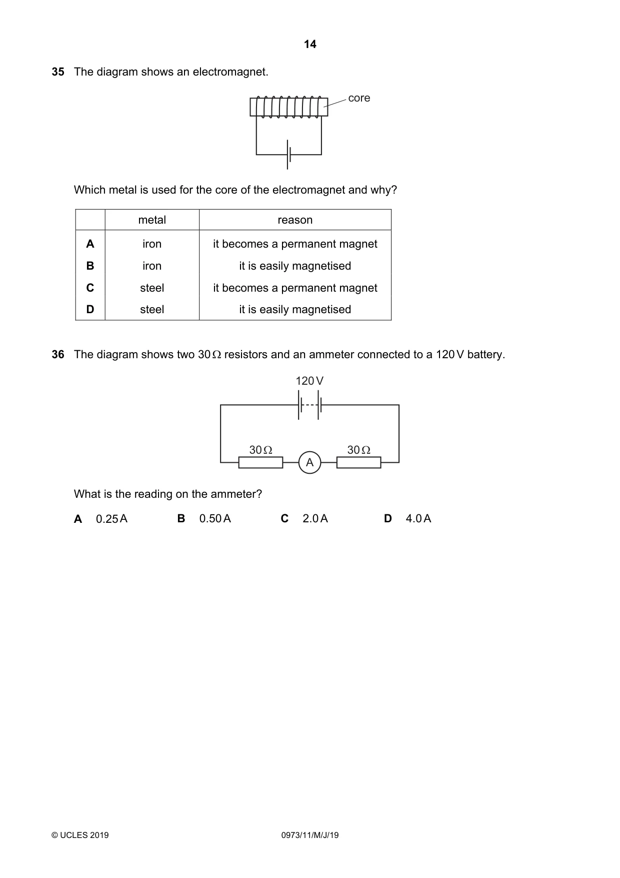 Cambridge IGCSE Sciences - Co-ordinated (9-1) 0973 2019 May/June Paper 1 · Variant 1 question paper, page 14 of 20