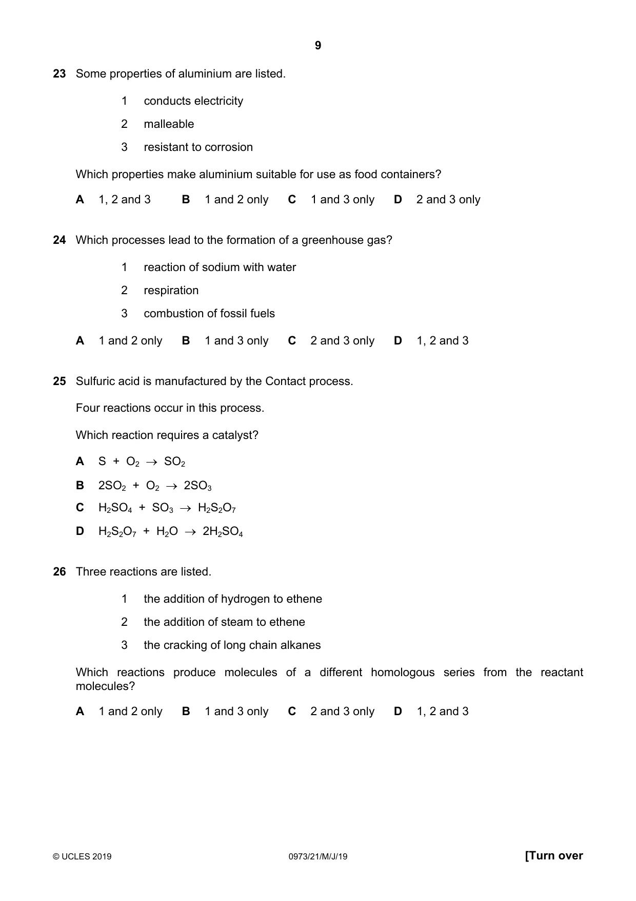 Cambridge IGCSE Sciences - Co-ordinated (9-1) 0973 2019 May/June Paper 2 · Variant 1 question paper, page 9 of 16
