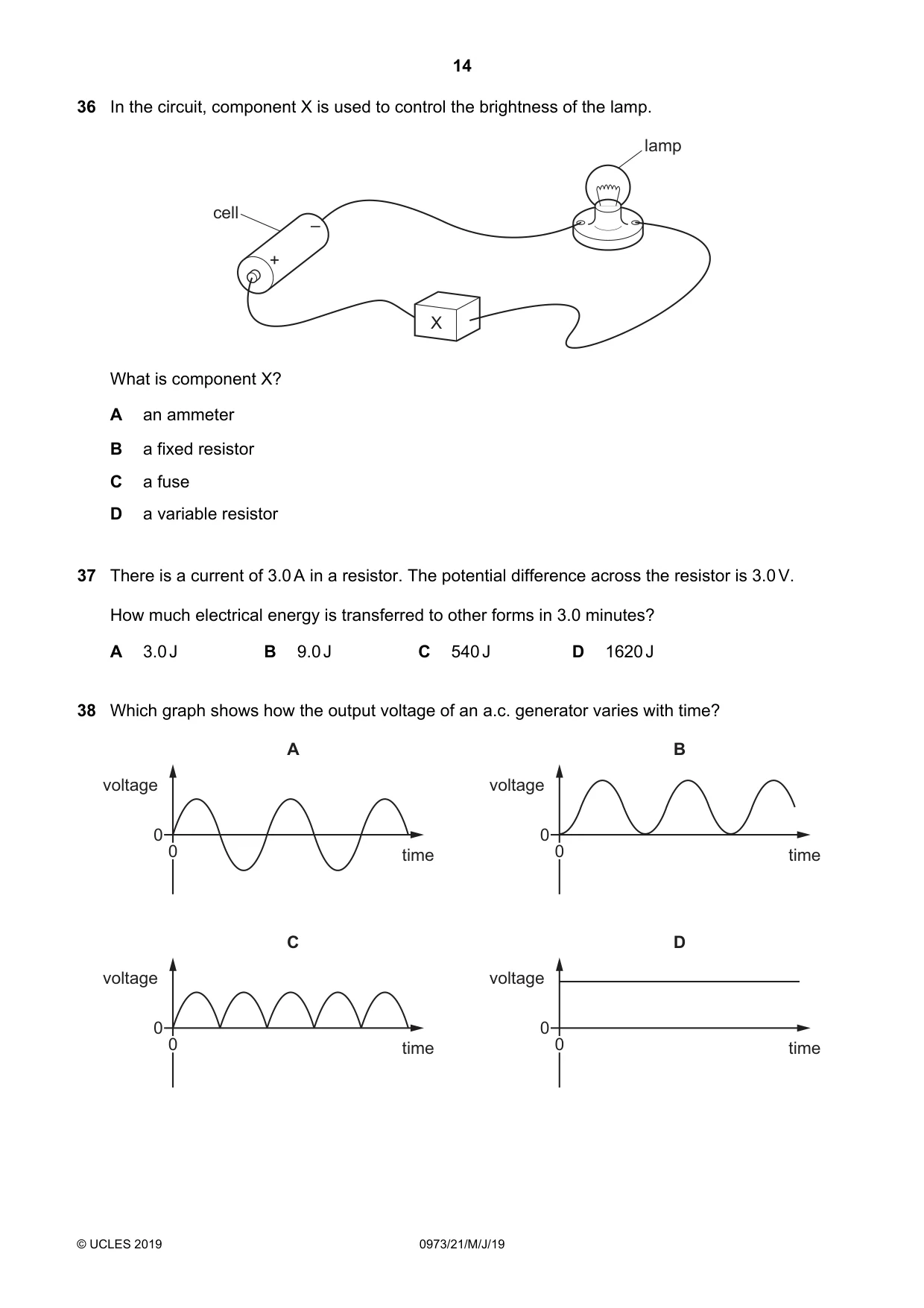 Cambridge IGCSE Sciences - Co-ordinated (9-1) 0973 2019 May/June Paper 2 · Variant 1 question paper, page 14 of 16