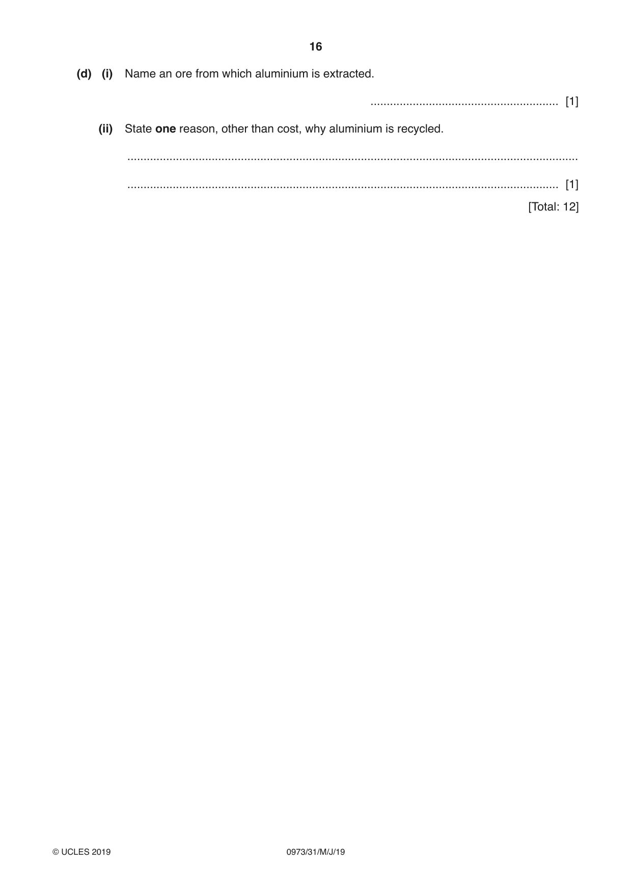 Cambridge IGCSE Sciences - Co-ordinated (9-1) 0973 2019 May/June Paper 3 · Variant 1 question paper, page 16 of 28