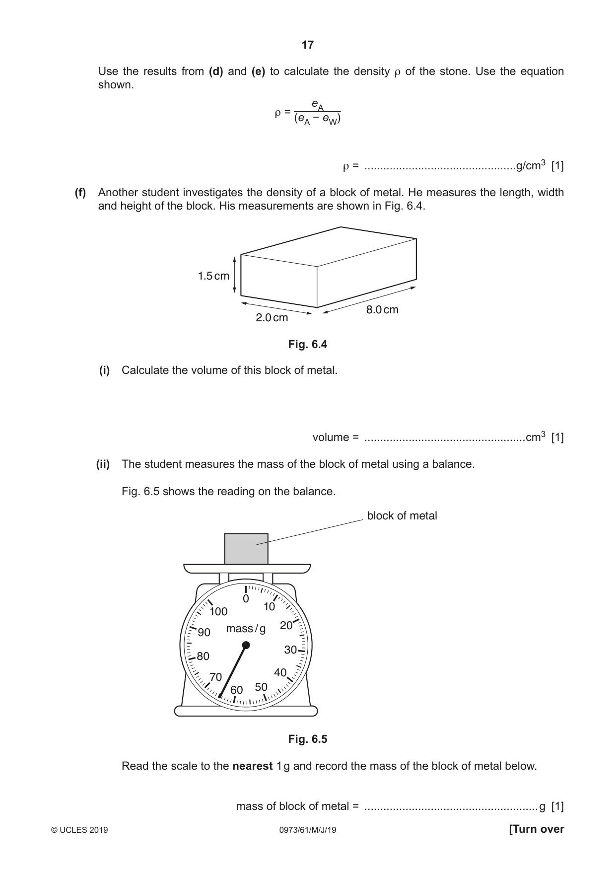 Cambridge IGCSE Sciences - Co-ordinated (9-1) 0973 2019 May/June Paper 6 · Variant 1 question paper, page 17 of 20
