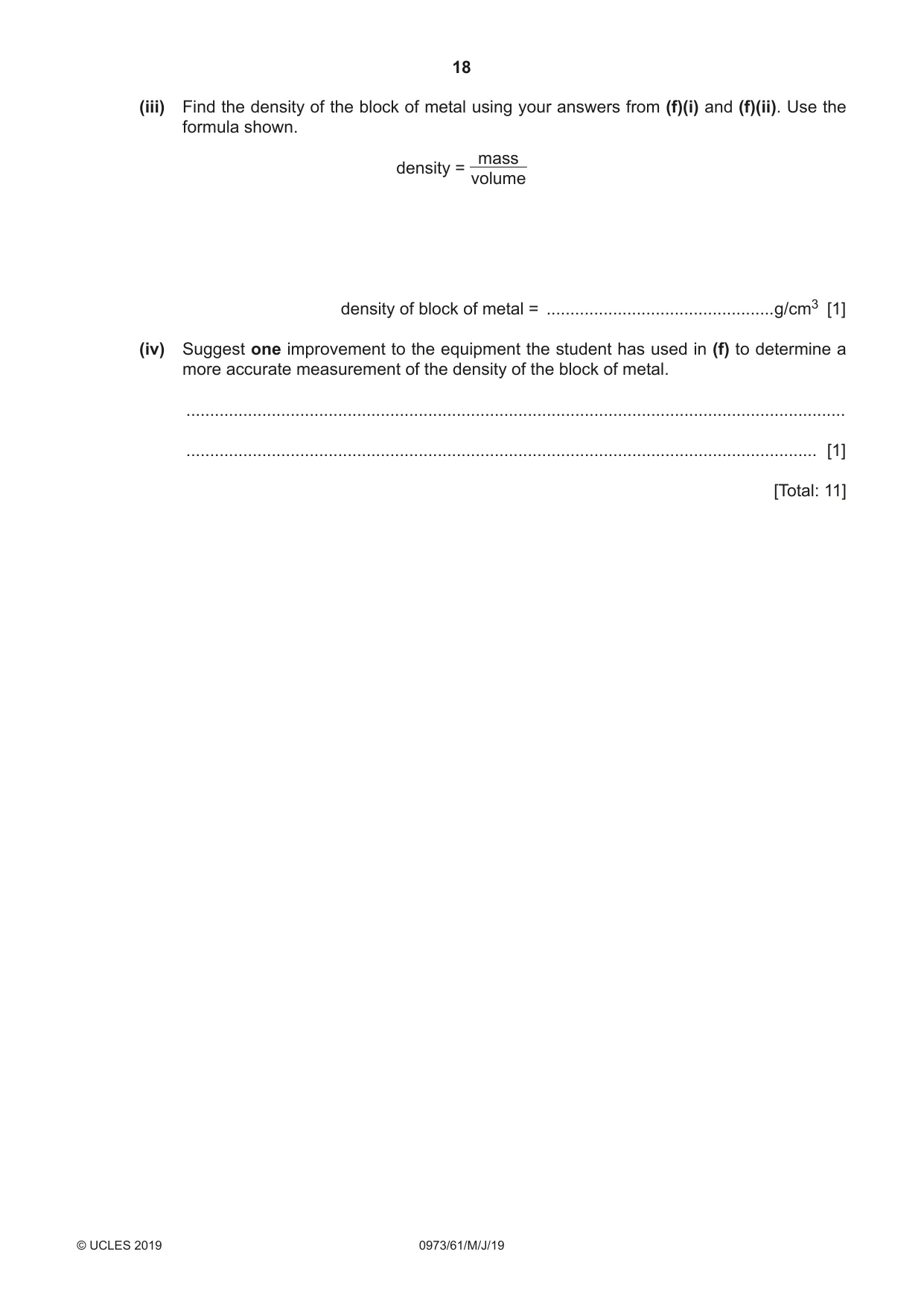 Cambridge IGCSE Sciences - Co-ordinated (9-1) 0973 2019 May/June Paper 6 · Variant 1 question paper, page 18 of 20