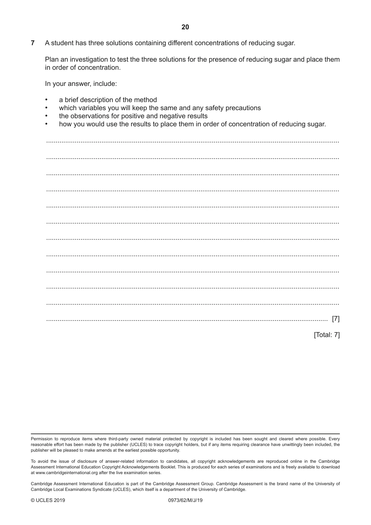 Cambridge IGCSE Sciences - Co-ordinated (9-1) 0973 2019 May/June Paper 6 · Variant 2 question paper, page 20 of 20