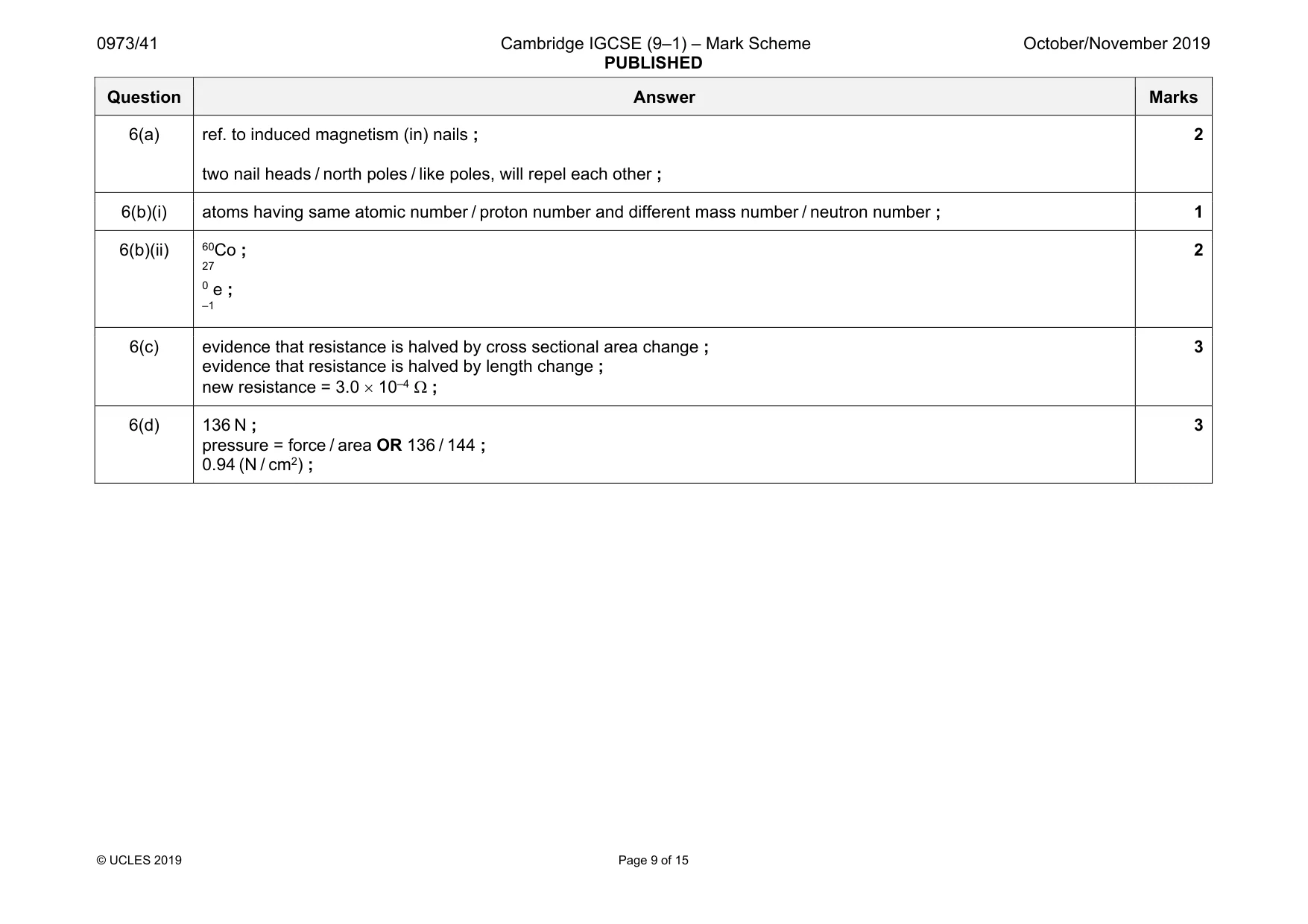 Mark scheme, page 9 of 15
