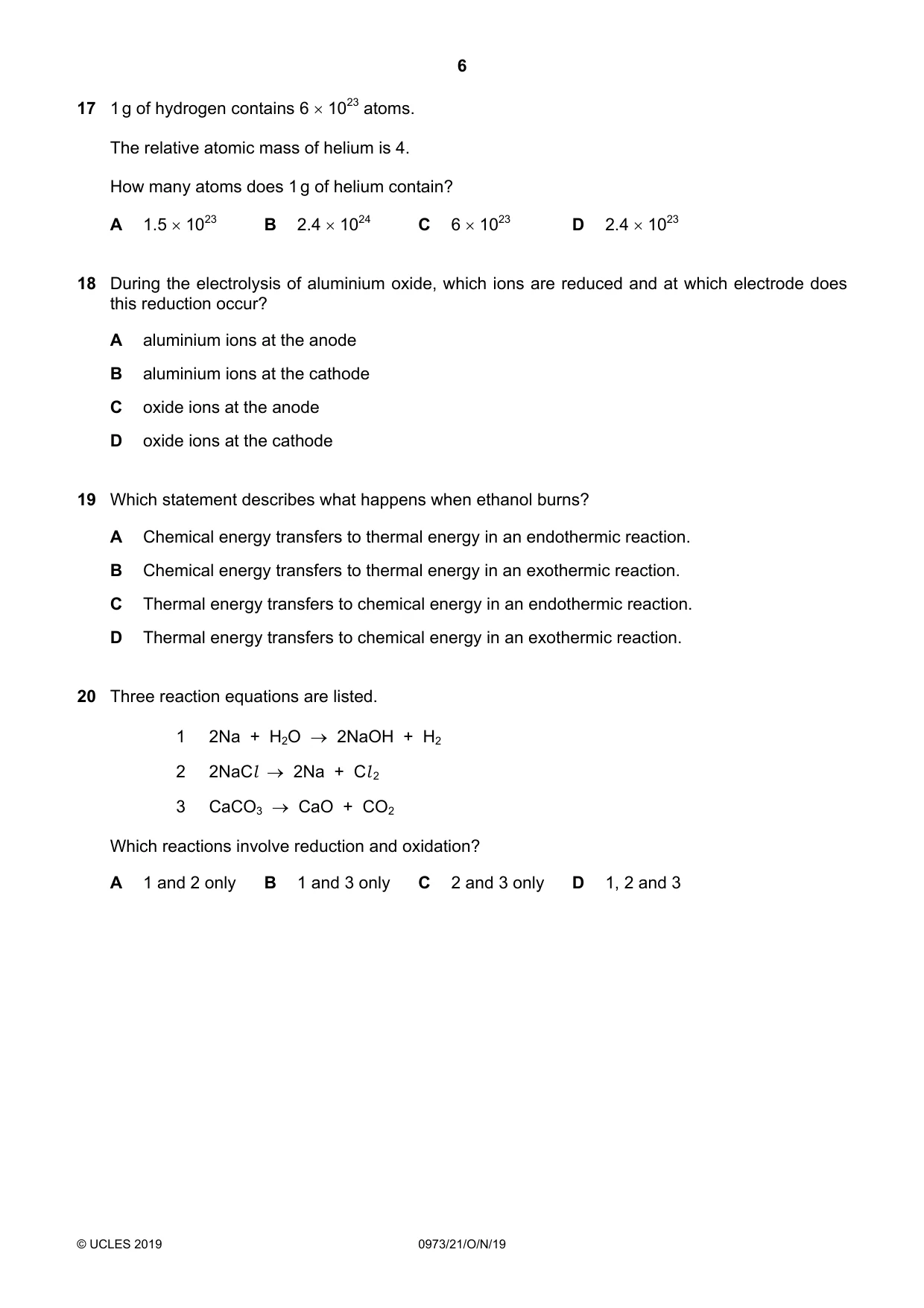 Cambridge IGCSE Sciences - Co-ordinated (9-1) 0973 2019 Oct/Nov Paper 2 · Variant 1 question paper, page 6 of 16