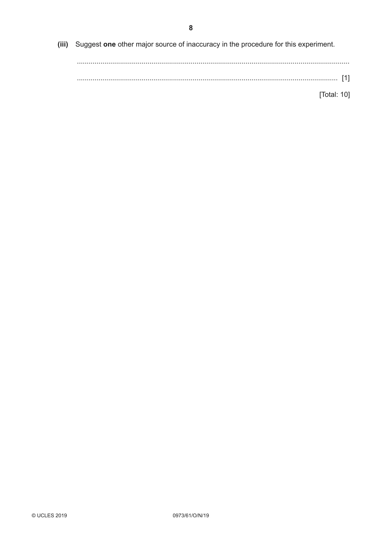 Cambridge IGCSE Sciences - Co-ordinated (9-1) 0973 2019 Oct/Nov Paper 6 · Variant 1 question paper, page 8 of 20
