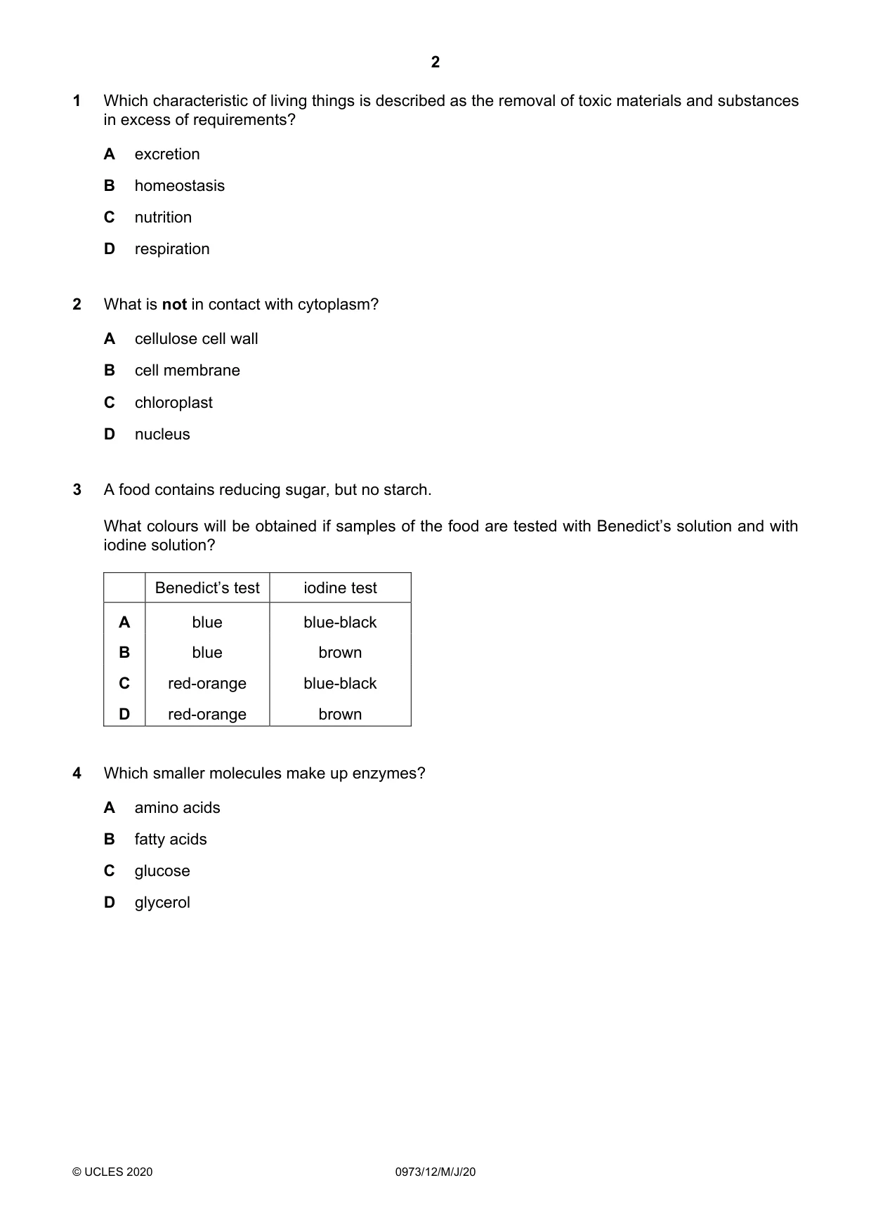 Cambridge IGCSE Sciences - Co-ordinated (9-1) 0973 2020 May/June Paper 1 · Variant 2 question paper, page 2 of 16
