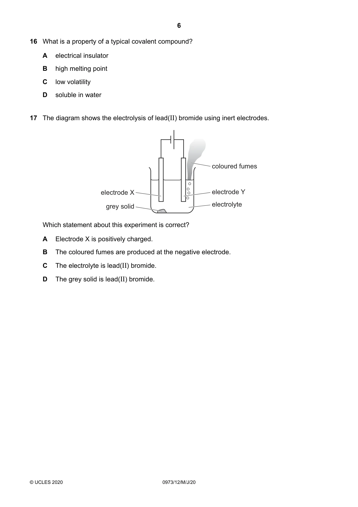 Cambridge IGCSE Sciences - Co-ordinated (9-1) 0973 2020 May/June Paper 1 · Variant 2 question paper, page 6 of 16