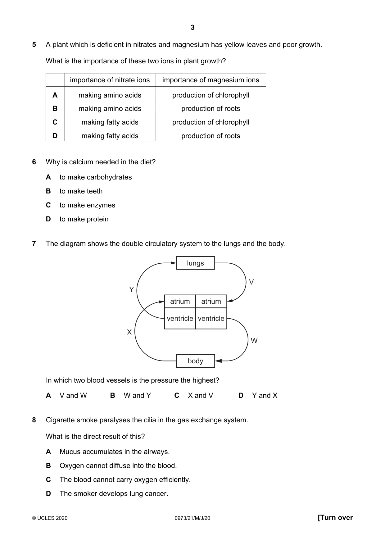 Cambridge IGCSE Sciences - Co-ordinated (9-1) 0973 2020 May/June Paper 2 · Variant 1 question paper, page 3 of 16