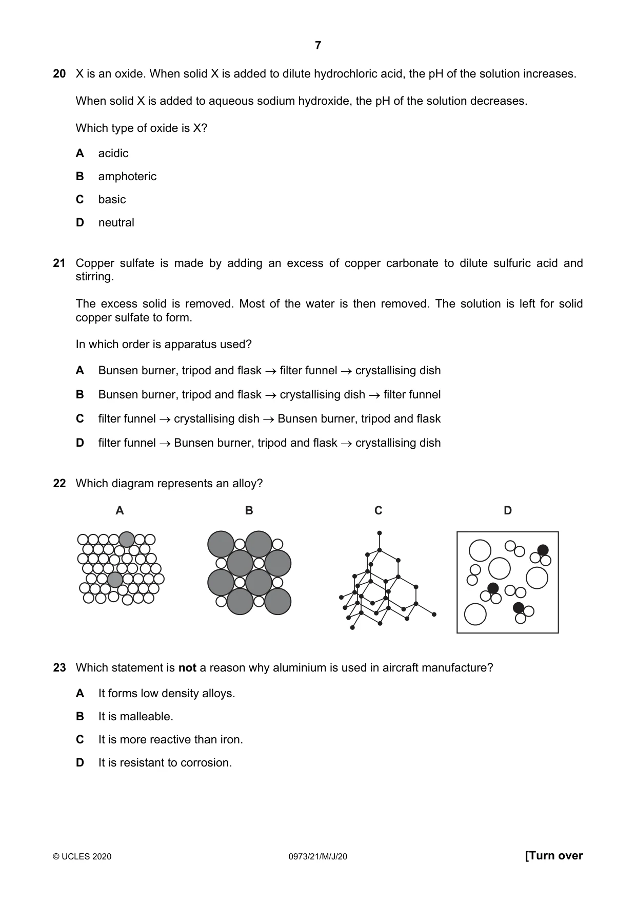 Cambridge IGCSE Sciences - Co-ordinated (9-1) 0973 2020 May/June Paper 2 · Variant 1 question paper, page 7 of 16