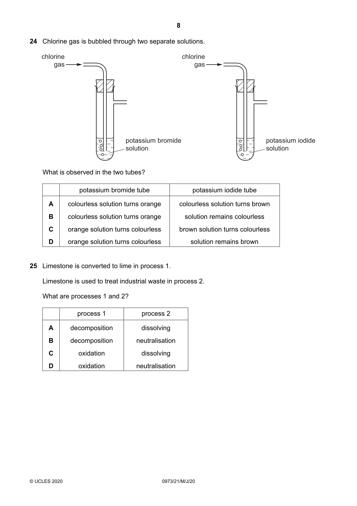 Cambridge IGCSE Sciences - Co-ordinated (9-1) 0973 2020 May/June Paper 2 · Variant 1 question paper, page 8 of 16