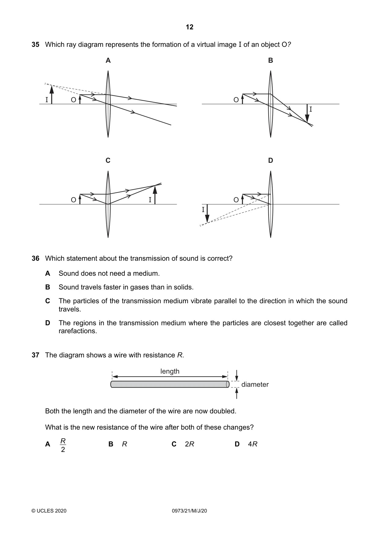 Cambridge IGCSE Sciences - Co-ordinated (9-1) 0973 2020 May/June Paper 2 · Variant 1 question paper, page 12 of 16