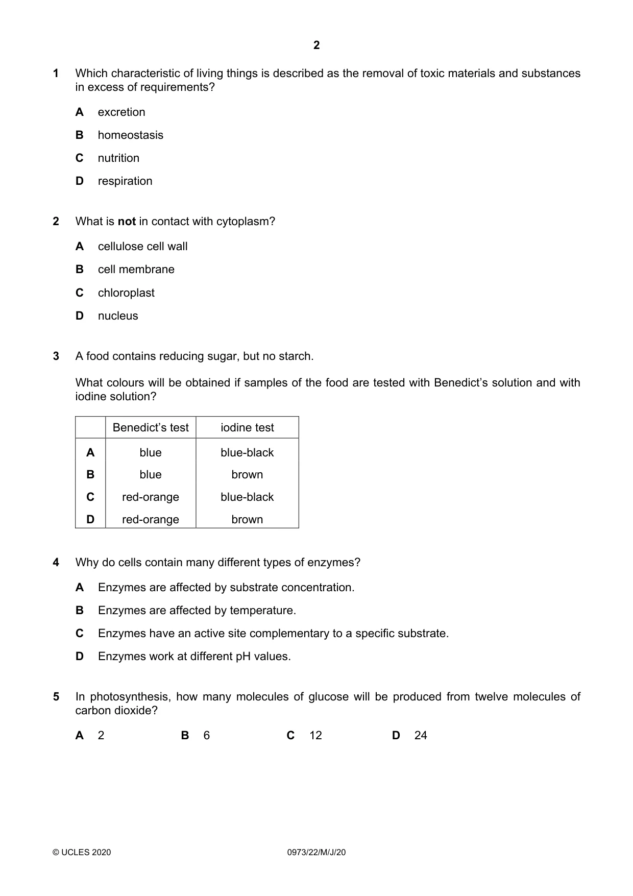 Cambridge IGCSE Sciences - Co-ordinated (9-1) 0973 2020 May/June Paper 2 · Variant 2 question paper, page 2 of 16