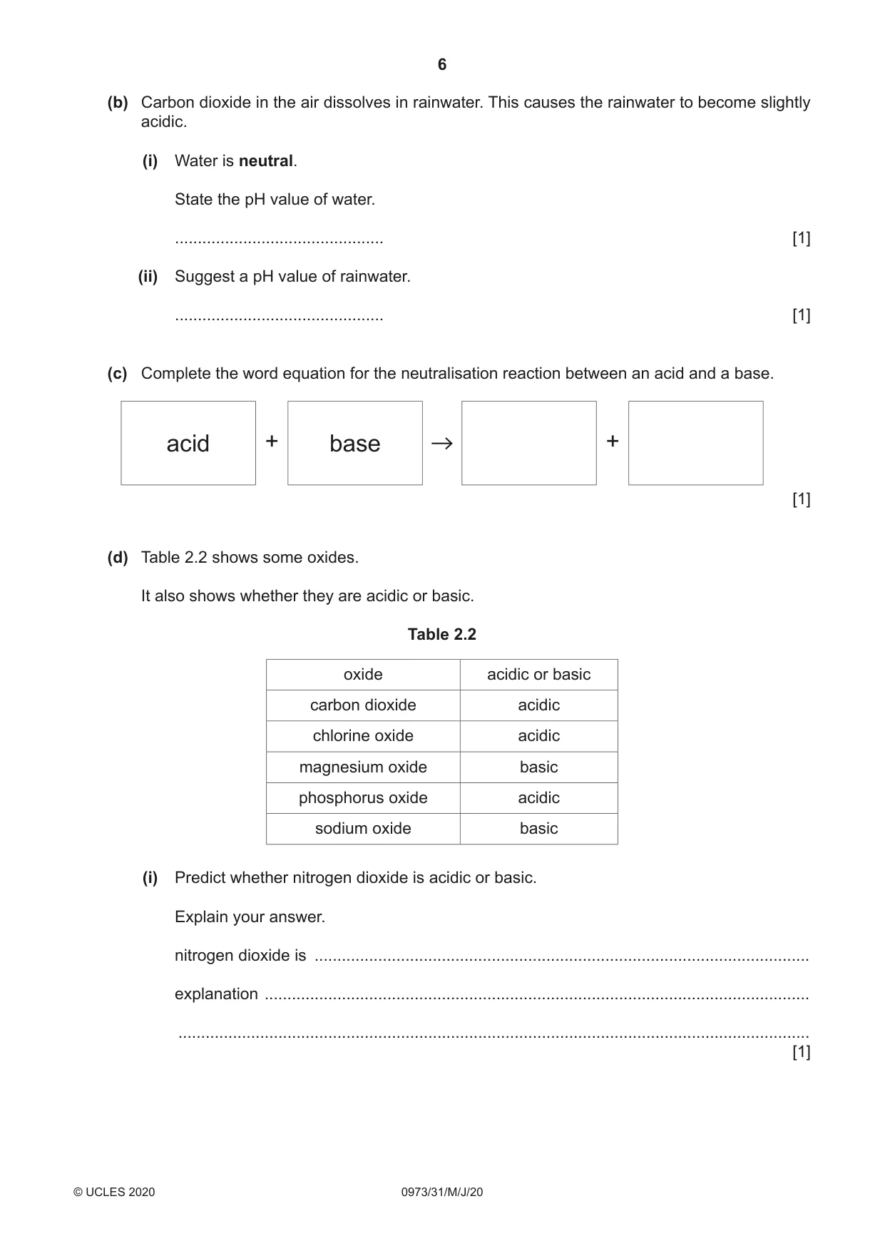Cambridge IGCSE Sciences - Co-ordinated (9-1) 0973 2020 May/June Paper 3 · Variant 1 question paper, page 6 of 32