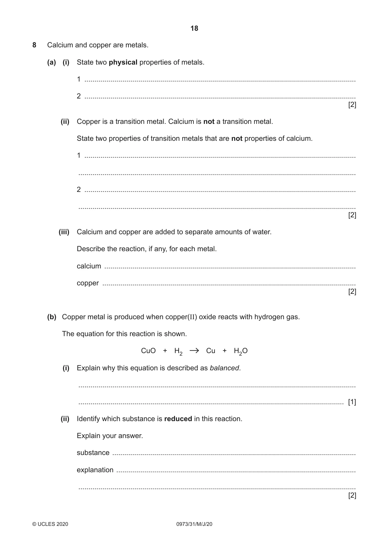Cambridge IGCSE Sciences - Co-ordinated (9-1) 0973 2020 May/June Paper 3 · Variant 1 question paper, page 18 of 32