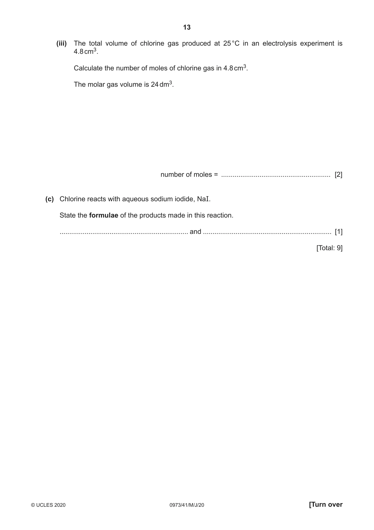 Cambridge IGCSE Sciences - Co-ordinated (9-1) 0973 2020 May/June Paper 4 · Variant 1 question paper, page 13 of 32