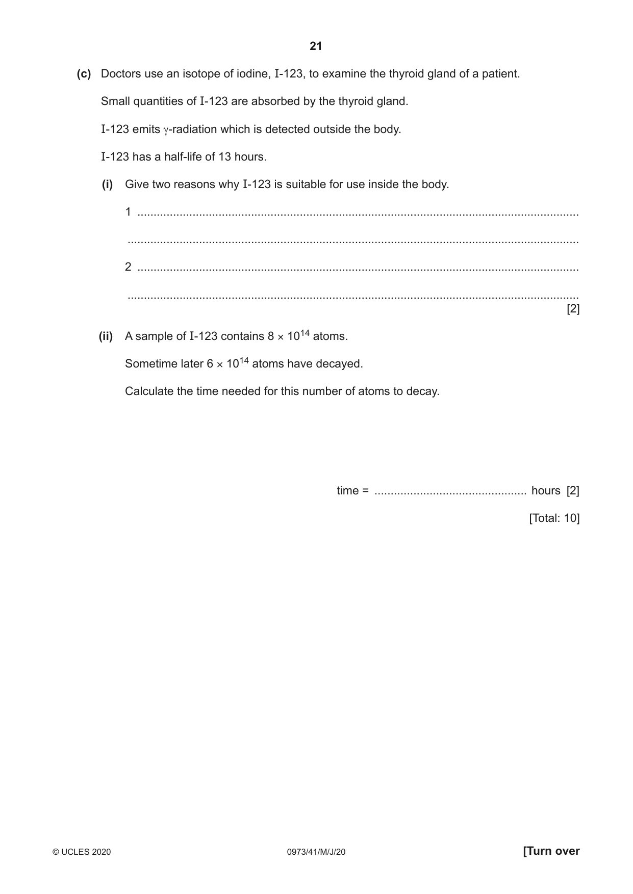 Cambridge IGCSE Sciences - Co-ordinated (9-1) 0973 2020 May/June Paper 4 · Variant 1 question paper, page 21 of 32