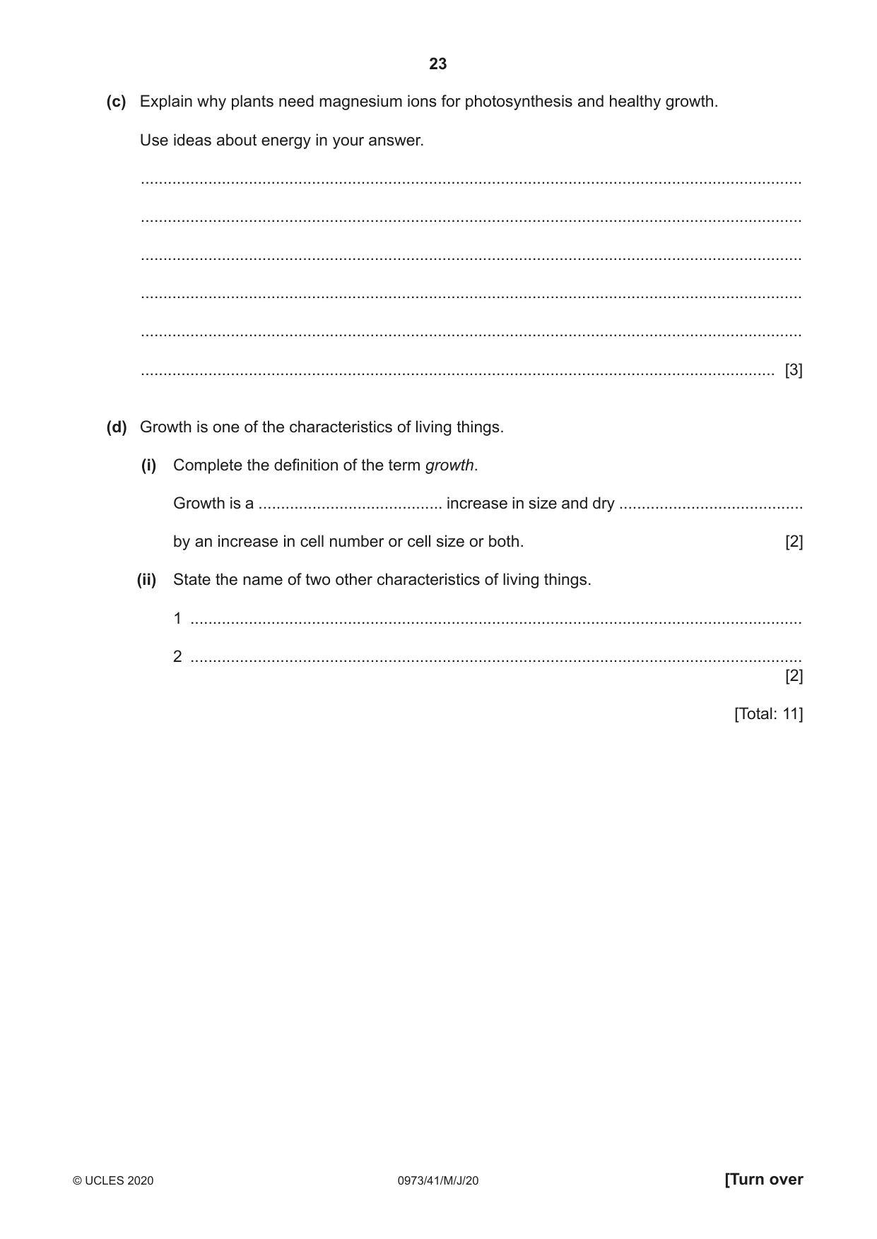 Cambridge IGCSE Sciences - Co-ordinated (9-1) 0973 2020 May/June Paper 4 · Variant 1 question paper, page 23 of 32