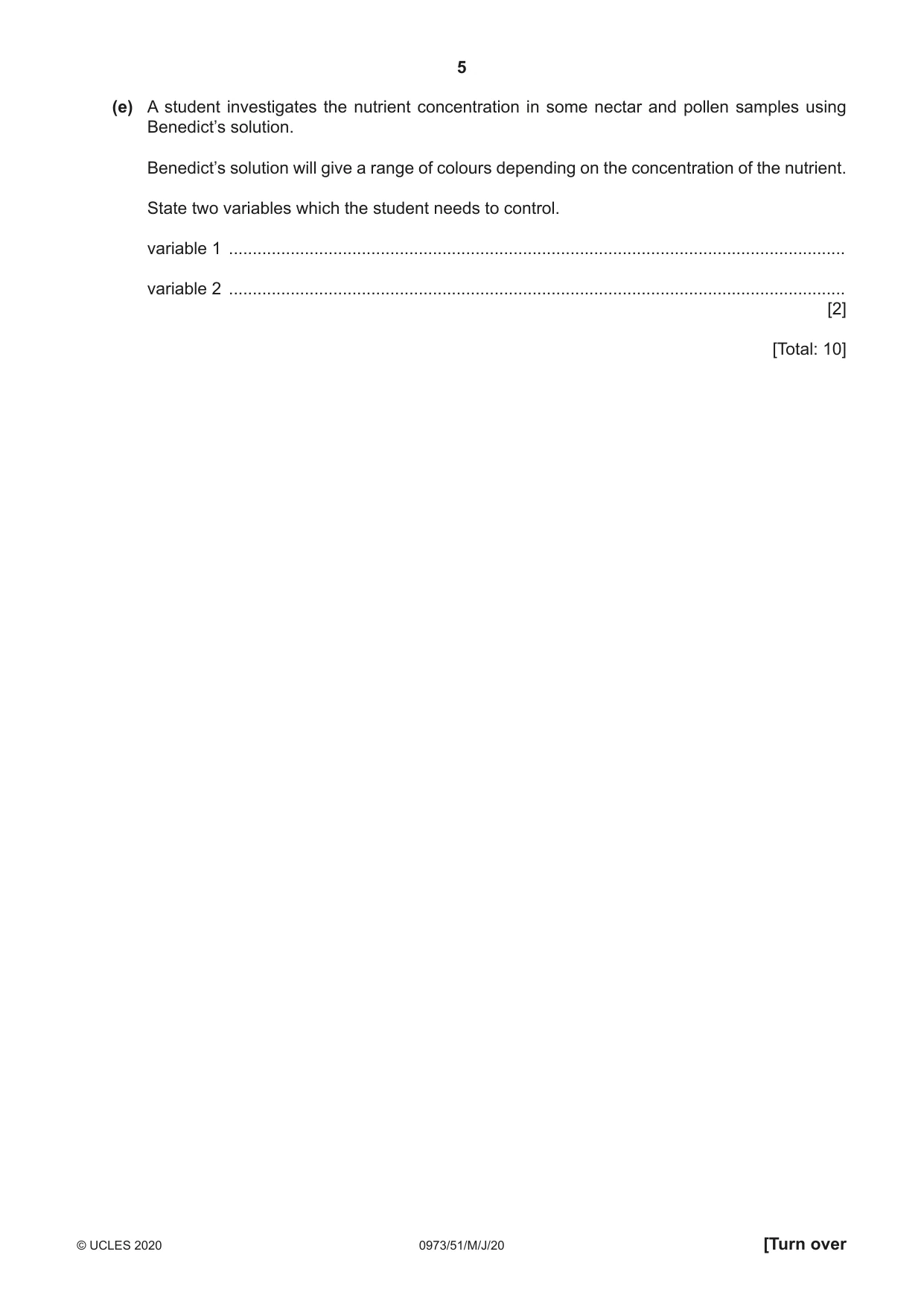 Cambridge IGCSE Sciences - Co-ordinated (9-1) 0973 2020 May/June Paper 5 · Variant 1 question paper, page 5 of 16