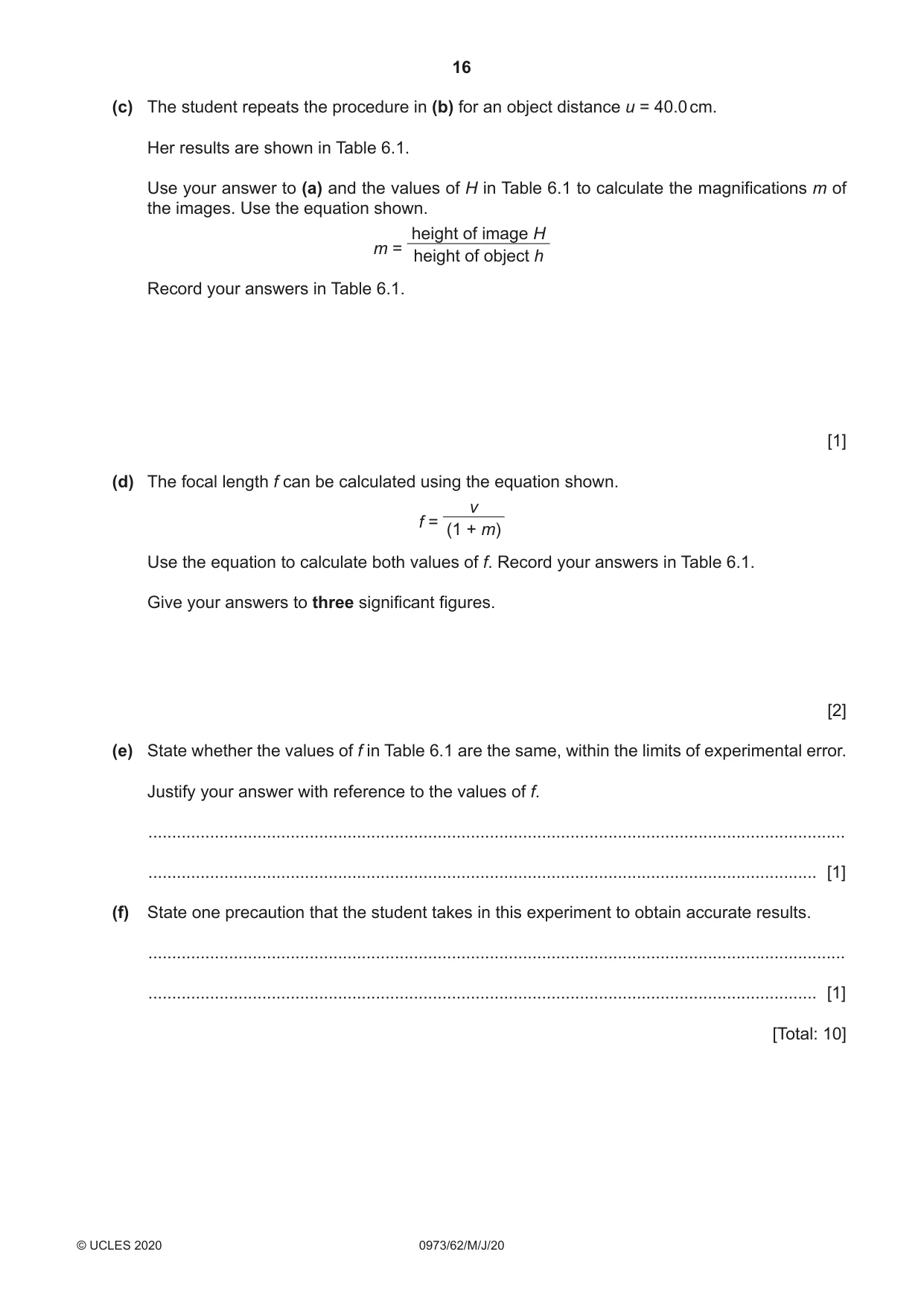 Cambridge IGCSE Sciences - Co-ordinated (9-1) 0973 2020 May/June Paper 6 · Variant 2 question paper, page 16 of 20