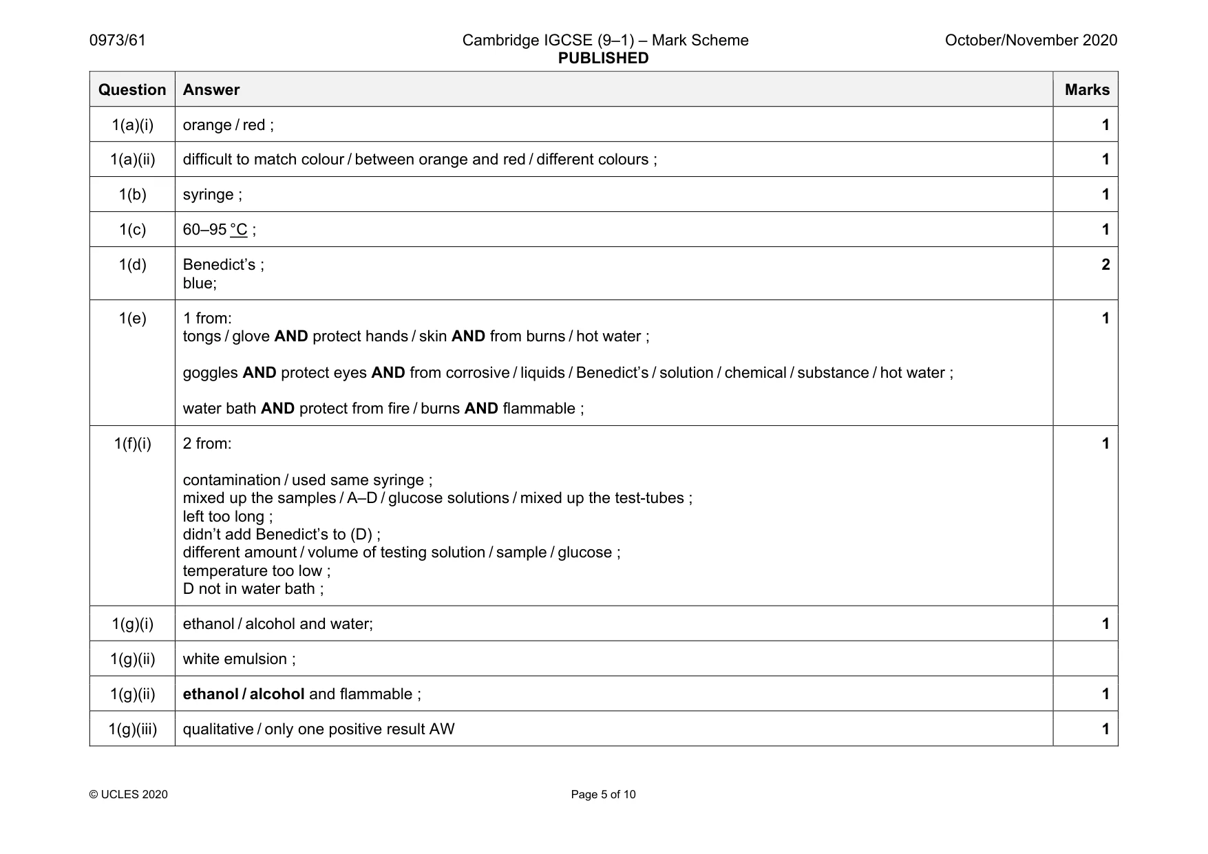 Mark scheme, page 5 of 10