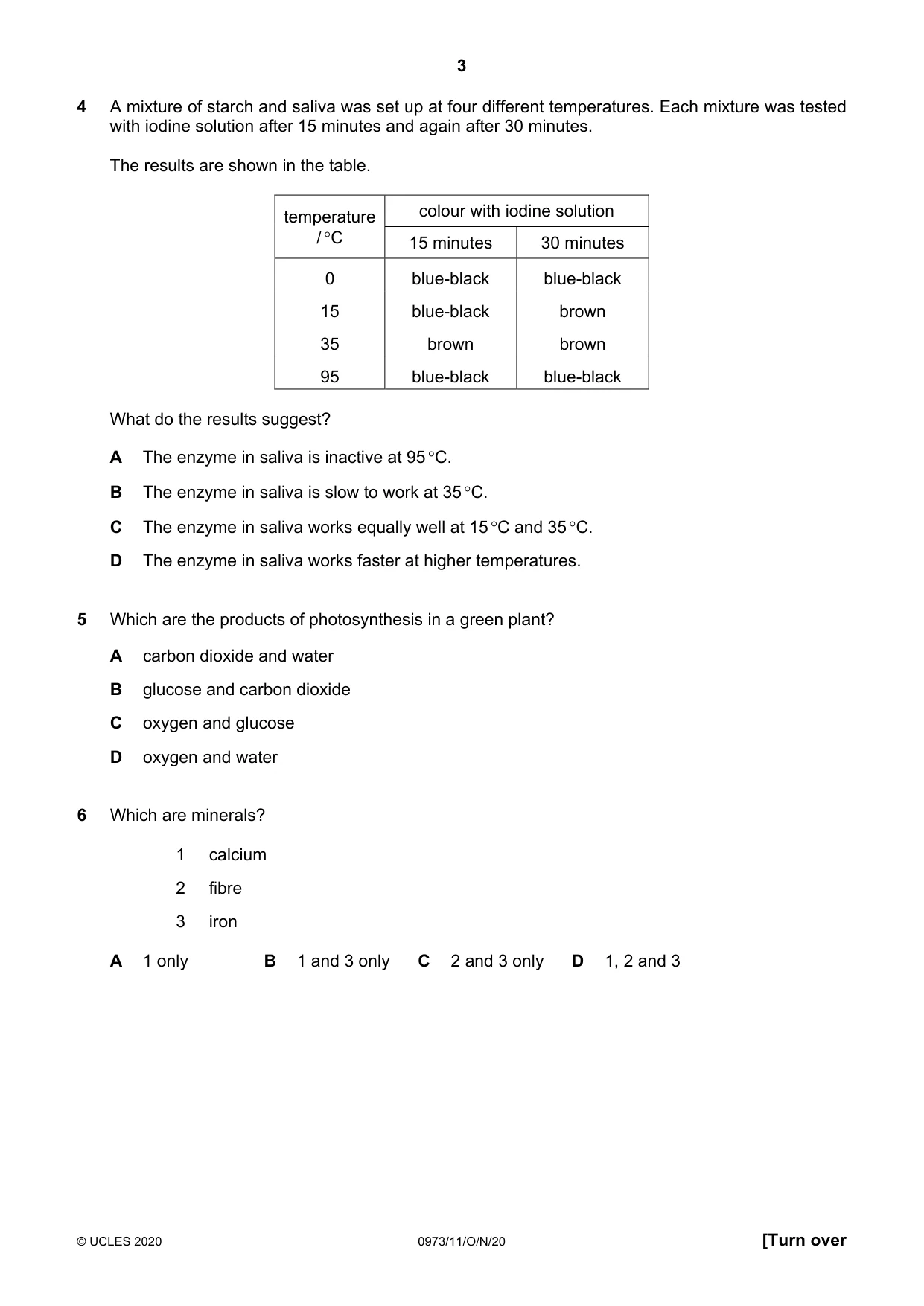 Cambridge IGCSE Sciences - Co-ordinated (9-1) 0973 2020 Oct/Nov Paper 1 · Variant 1 question paper, page 3 of 16