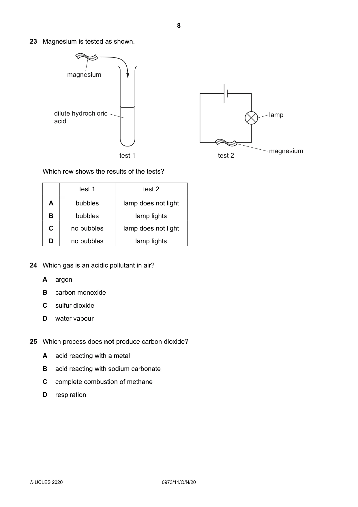 Cambridge IGCSE Sciences - Co-ordinated (9-1) 0973 2020 Oct/Nov Paper 1 · Variant 1 question paper, page 8 of 16