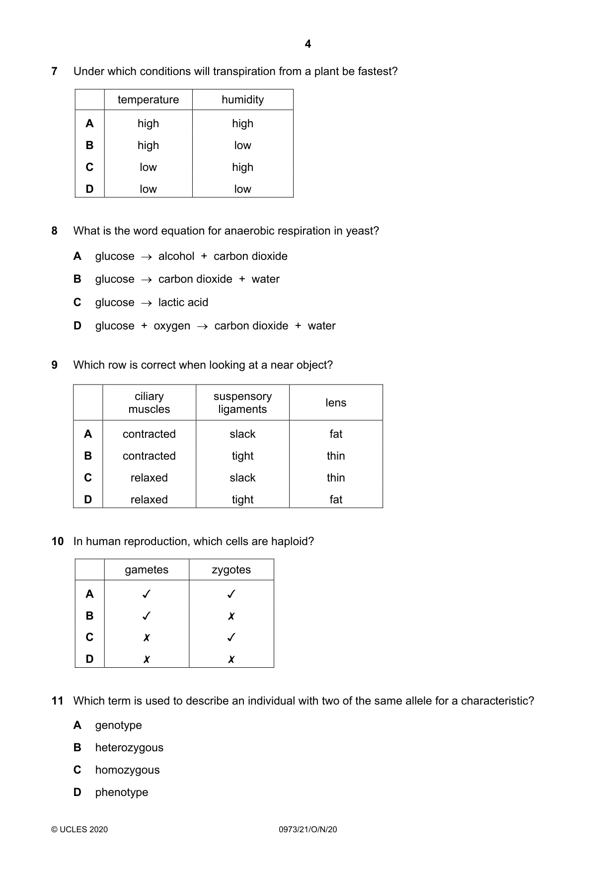 Cambridge IGCSE Sciences - Co-ordinated (9-1) 0973 2020 Oct/Nov Paper 2 · Variant 1 question paper, page 4 of 16