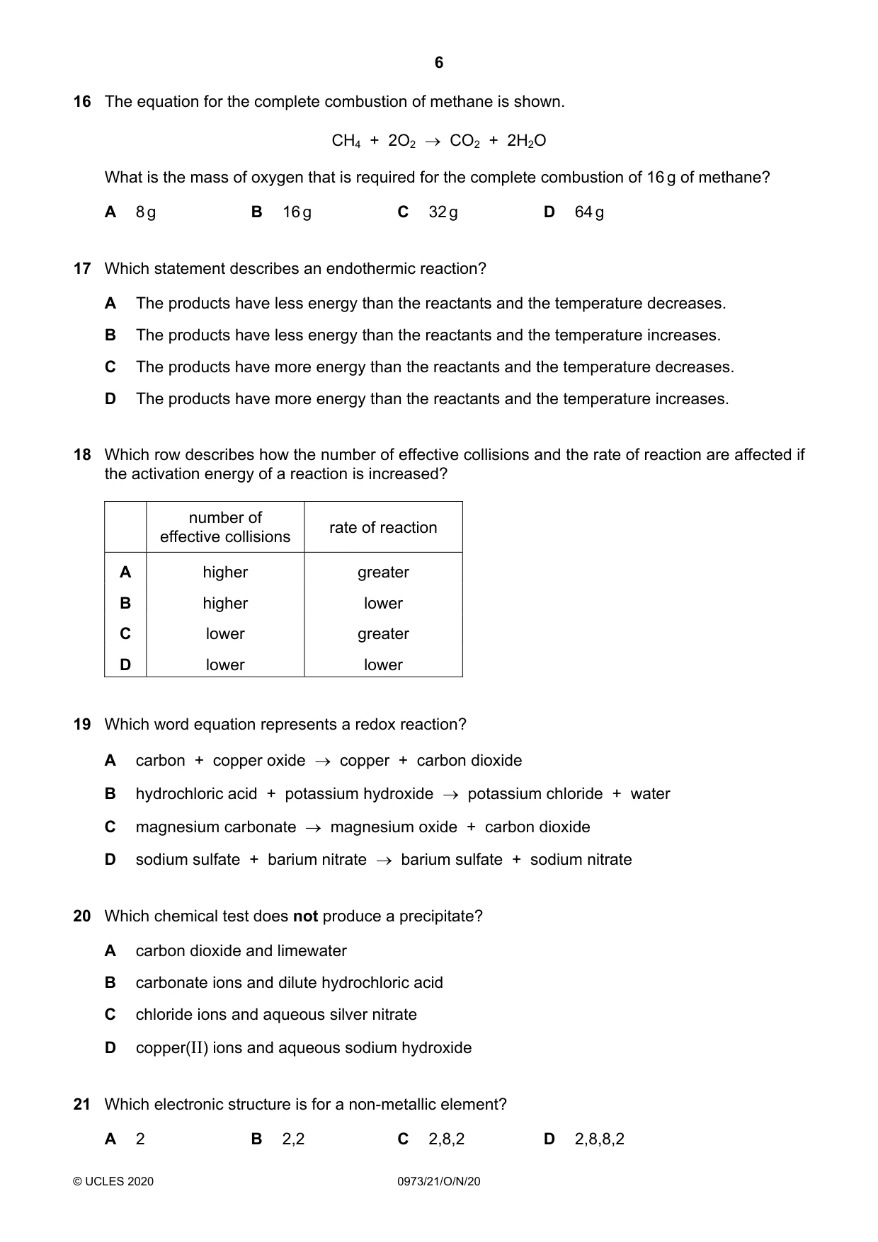 Cambridge IGCSE Sciences - Co-ordinated (9-1) 0973 2020 Oct/Nov Paper 2 · Variant 1 question paper, page 6 of 16