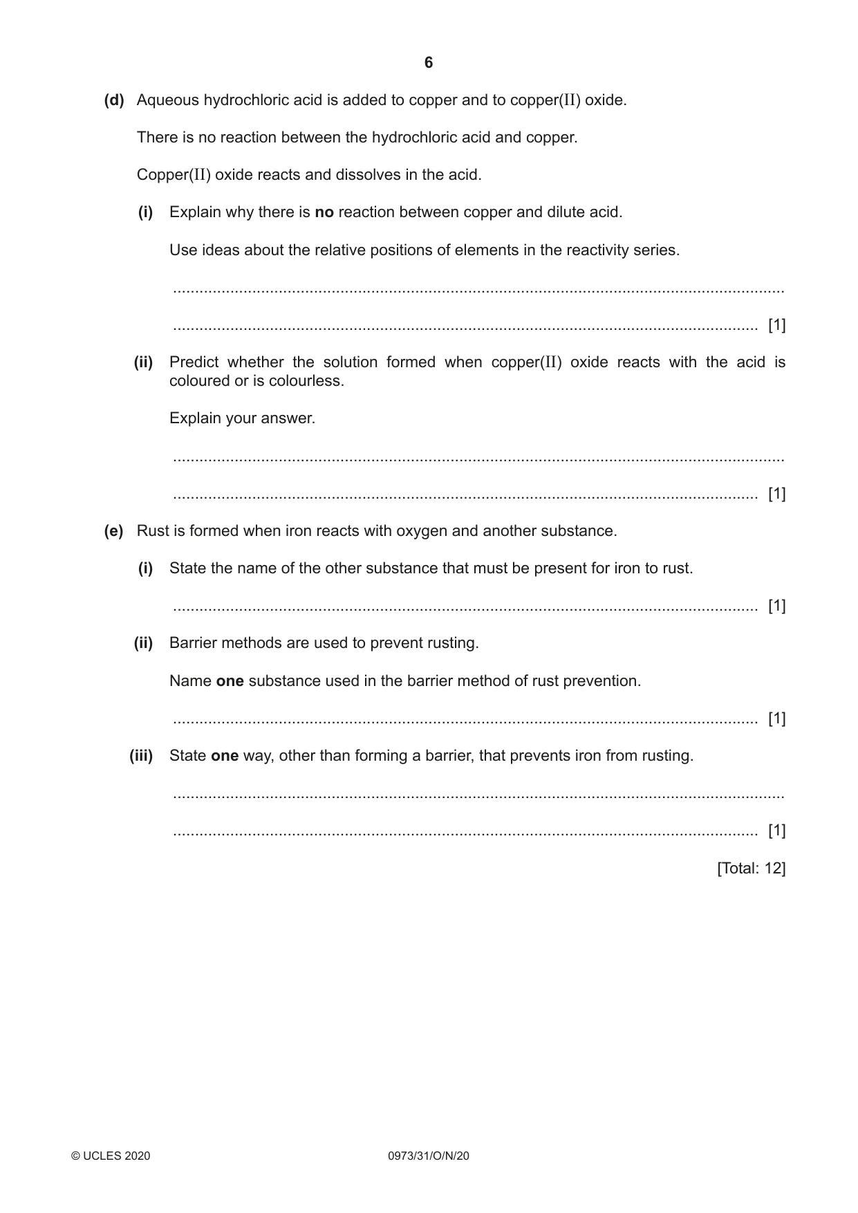 Cambridge IGCSE Sciences - Co-ordinated (9-1) 0973 2020 Oct/Nov Paper 3 · Variant 1 question paper, page 6 of 32