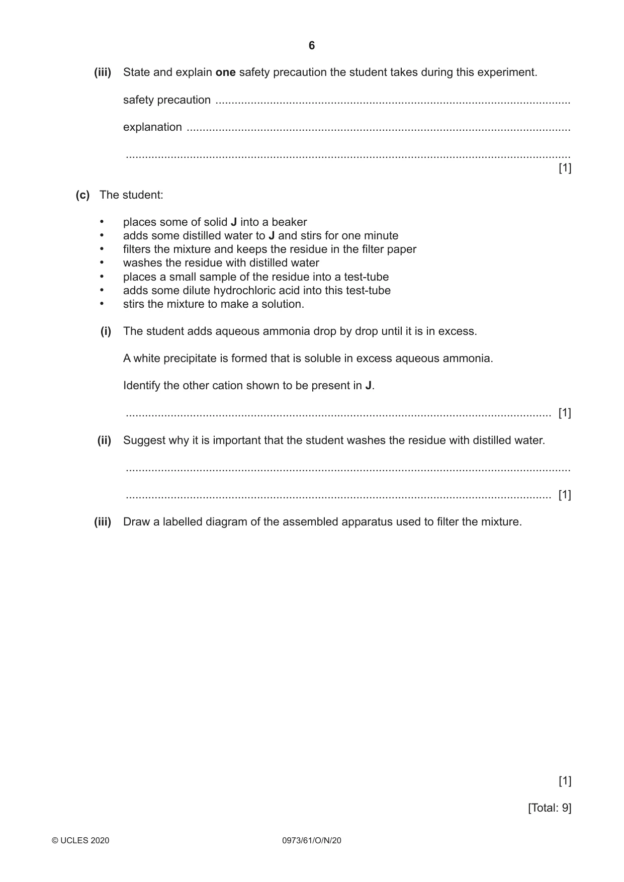Cambridge IGCSE Sciences - Co-ordinated (9-1) 0973 2020 Oct/Nov Paper 6 · Variant 1 question paper, page 6 of 16