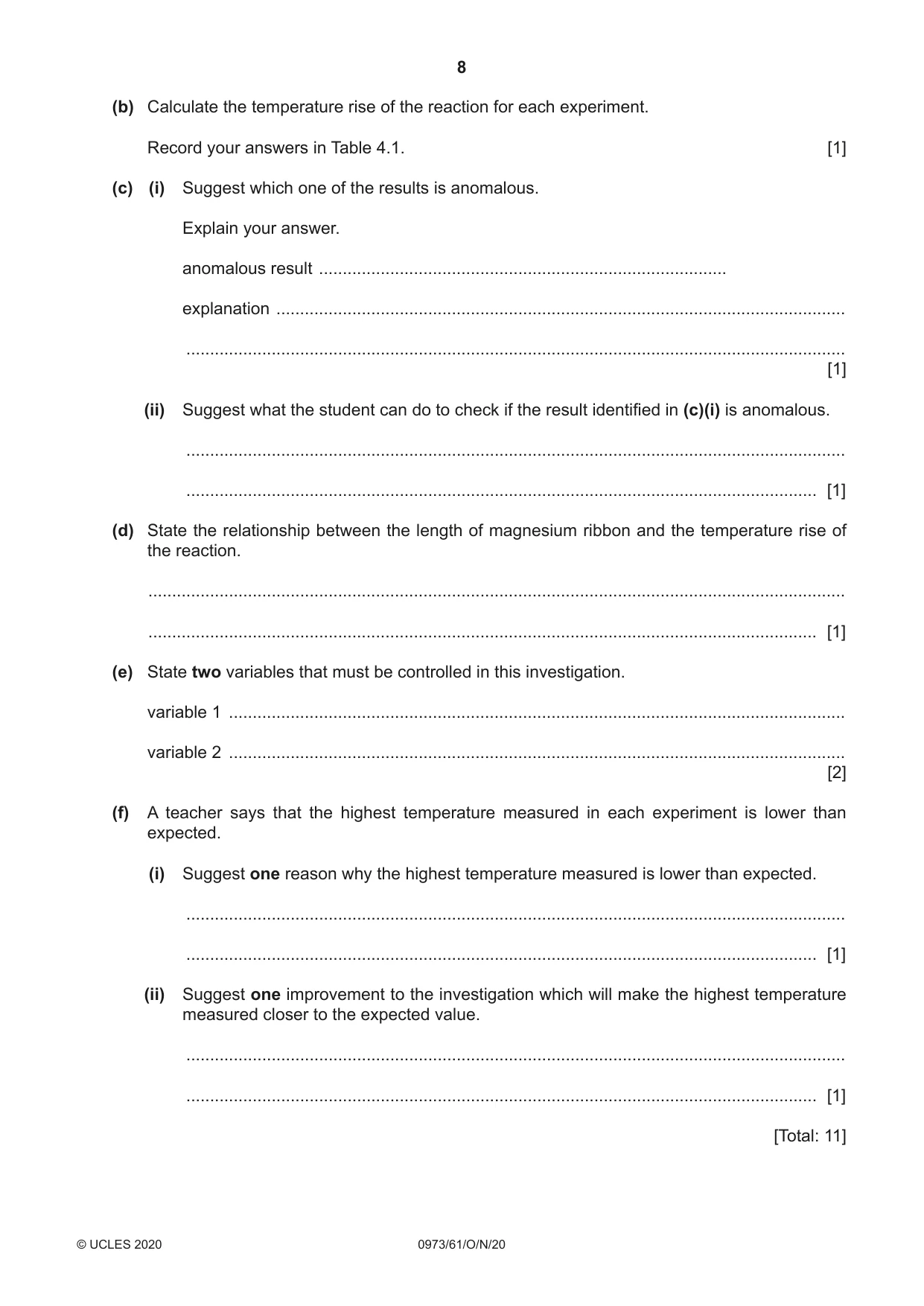 Cambridge IGCSE Sciences - Co-ordinated (9-1) 0973 2020 Oct/Nov Paper 6 · Variant 1 question paper, page 8 of 16