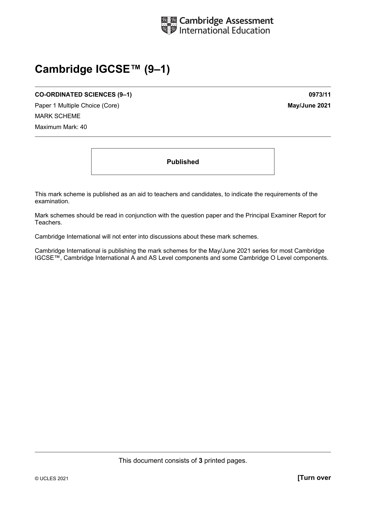 Mark scheme, page 1 of 3