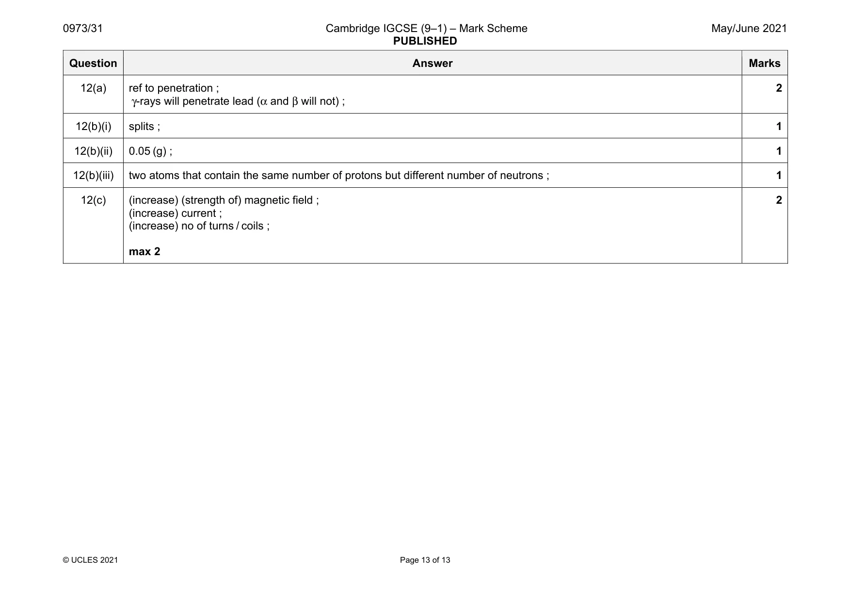 Mark scheme, page 13 of 13