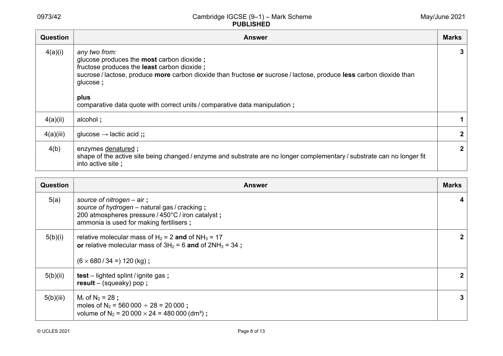 Mark scheme, page 8 of 13