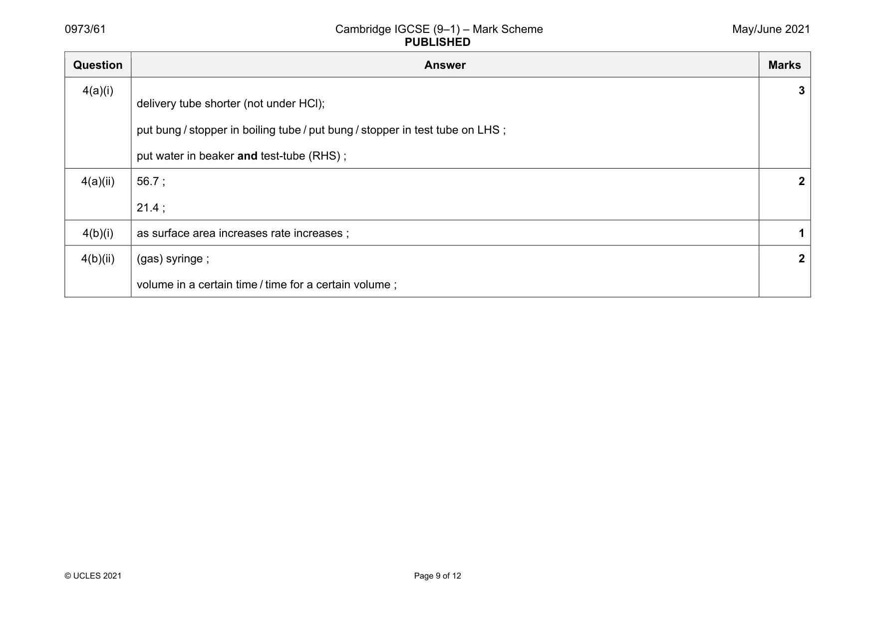 Mark scheme, page 9 of 12