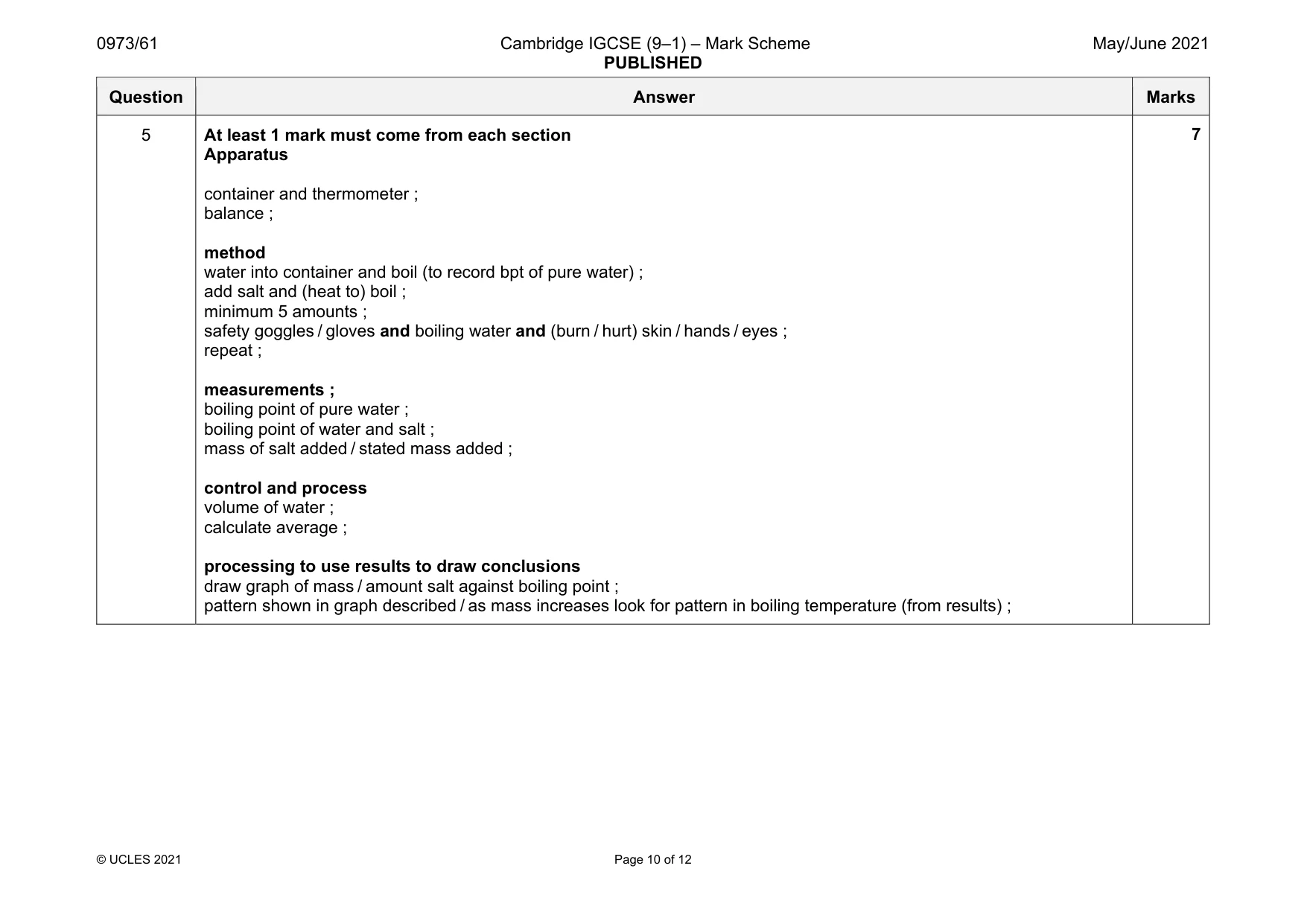 Mark scheme, page 10 of 12
