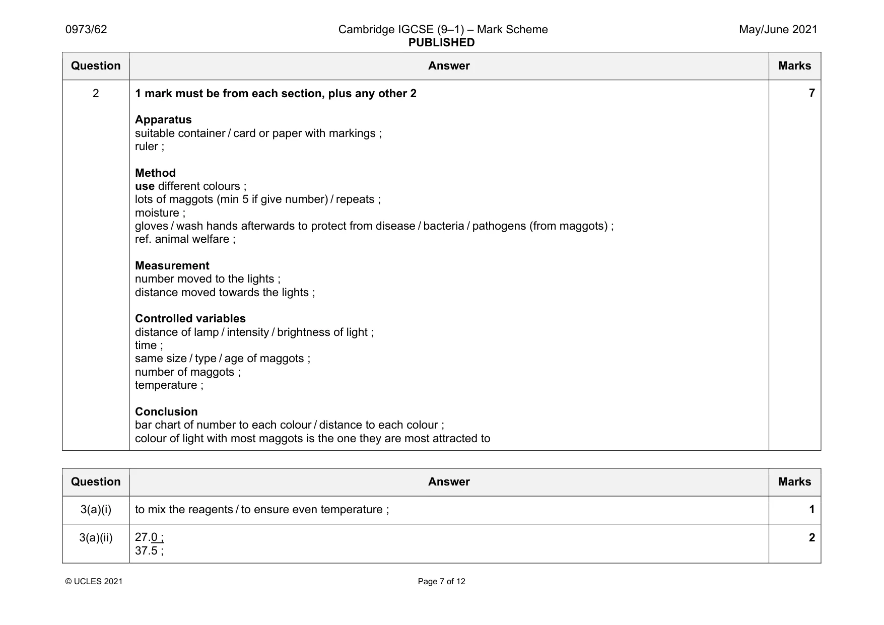 Mark scheme, page 7 of 12