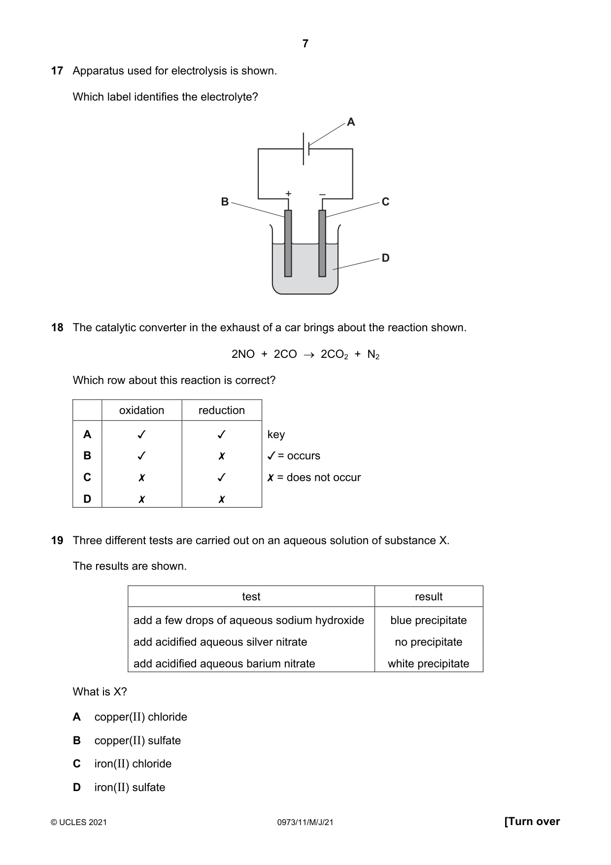 Cambridge IGCSE Sciences - Co-ordinated (9-1) 0973 2021 May/June Paper 1 · Variant 1 question paper, page 7 of 20