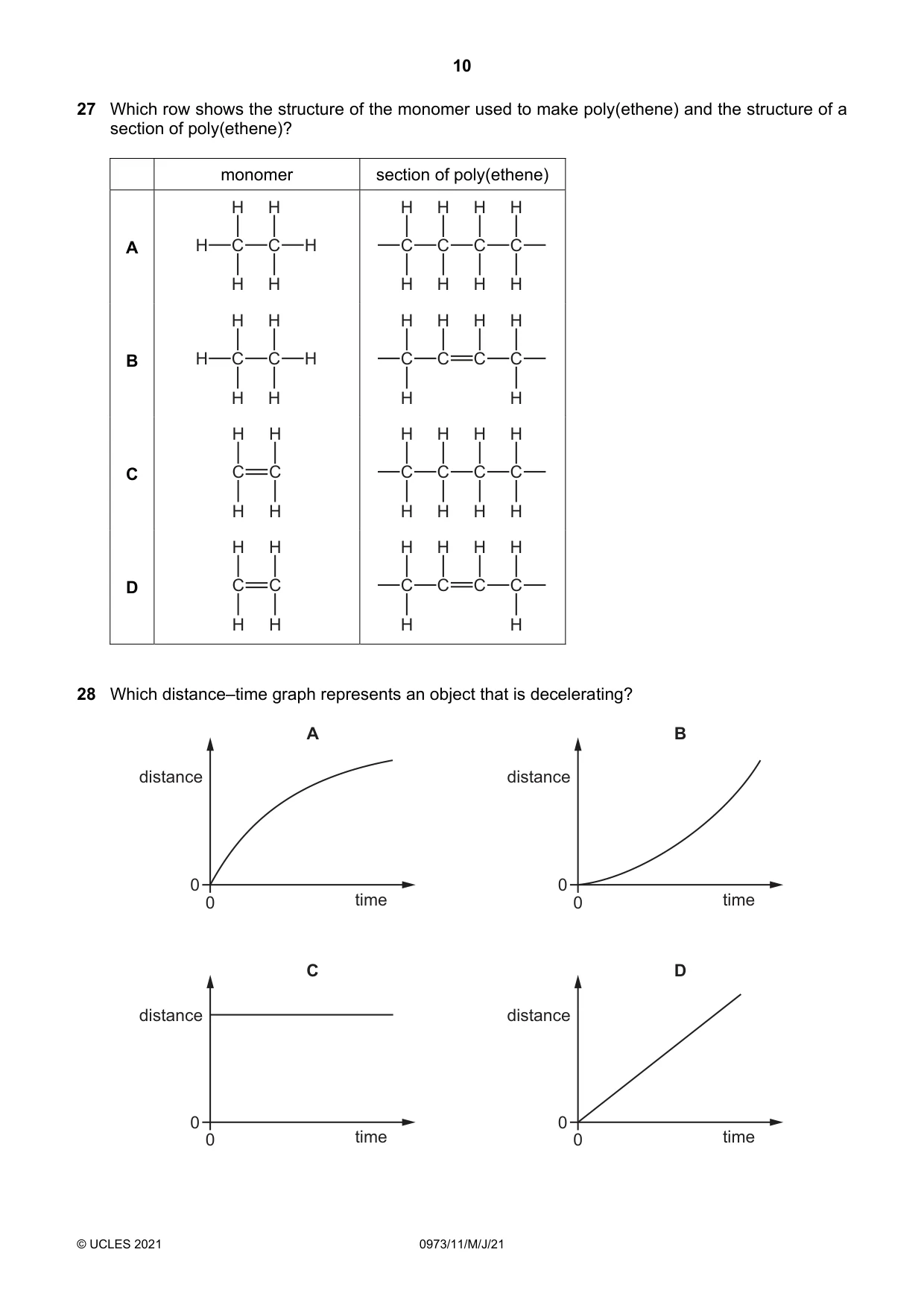 Cambridge IGCSE Sciences - Co-ordinated (9-1) 0973 2021 May/June Paper 1 · Variant 1 question paper, page 10 of 20