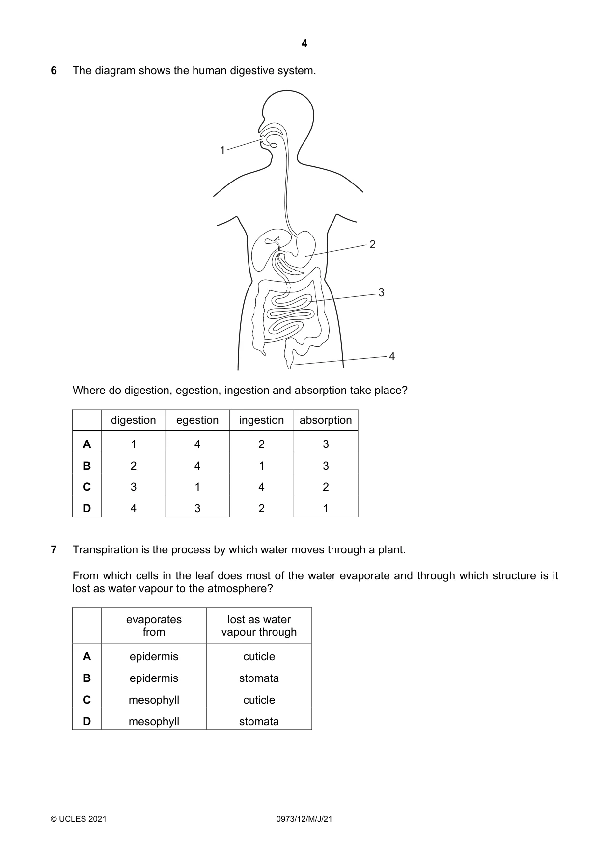 Cambridge IGCSE Sciences - Co-ordinated (9-1) 0973 2021 May/June Paper 1 · Variant 2 question paper, page 4 of 16
