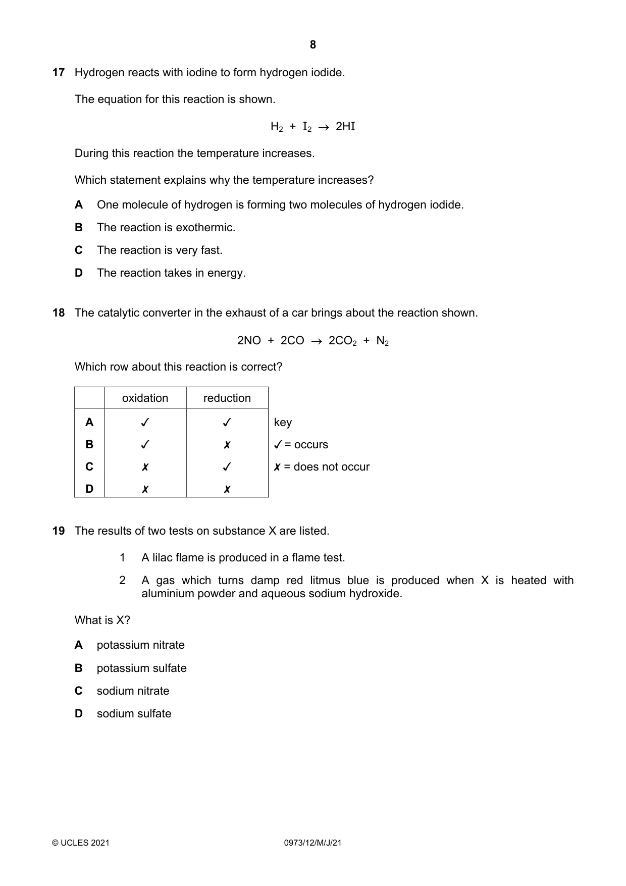 Cambridge IGCSE Sciences - Co-ordinated (9-1) 0973 2021 May/June Paper 1 · Variant 2 question paper, page 8 of 16