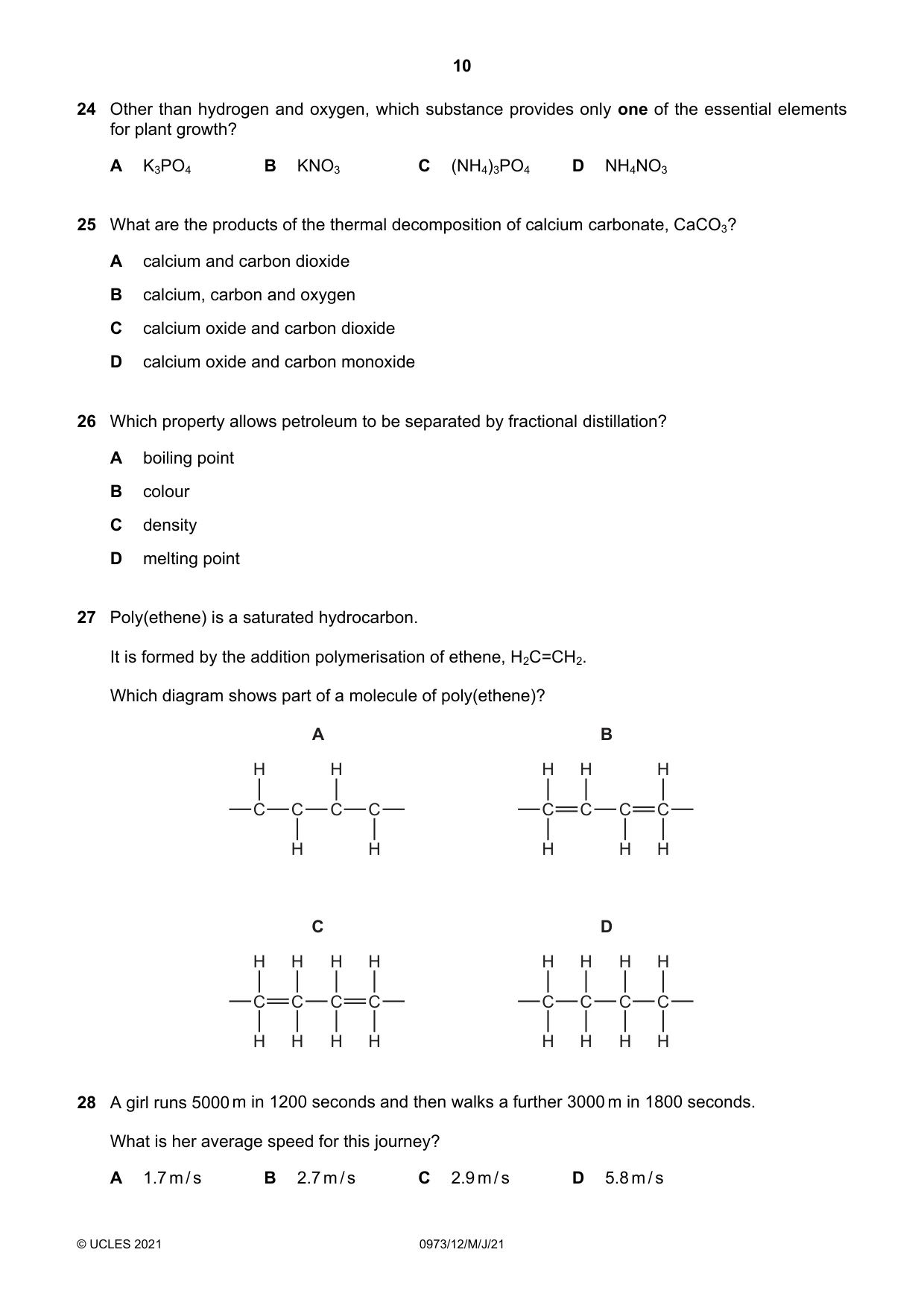 Cambridge IGCSE Sciences - Co-ordinated (9-1) 0973 2021 May/June Paper 1 · Variant 2 question paper, page 10 of 16