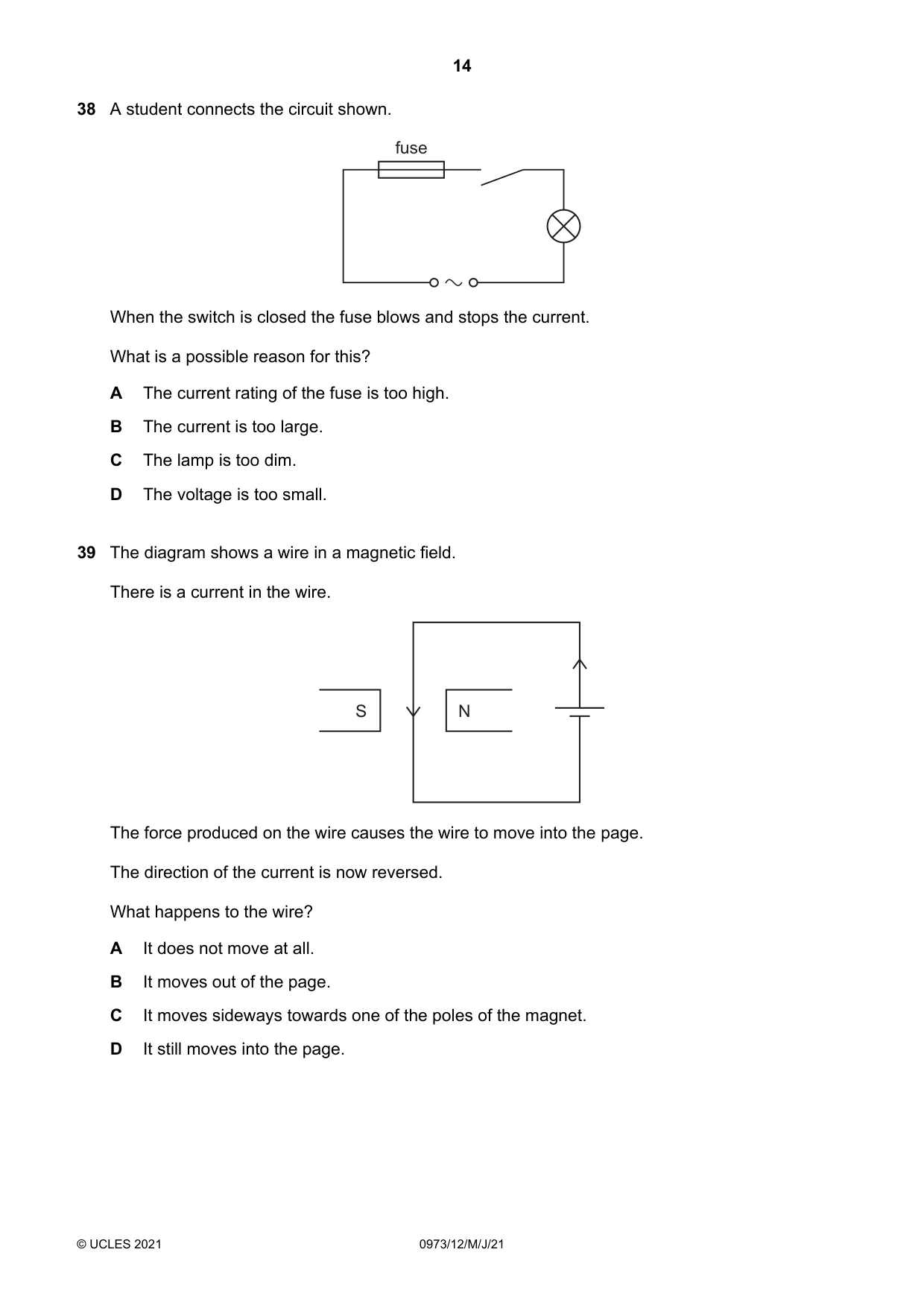Cambridge IGCSE Sciences - Co-ordinated (9-1) 0973 2021 May/June Paper 1 · Variant 2 question paper, page 14 of 16